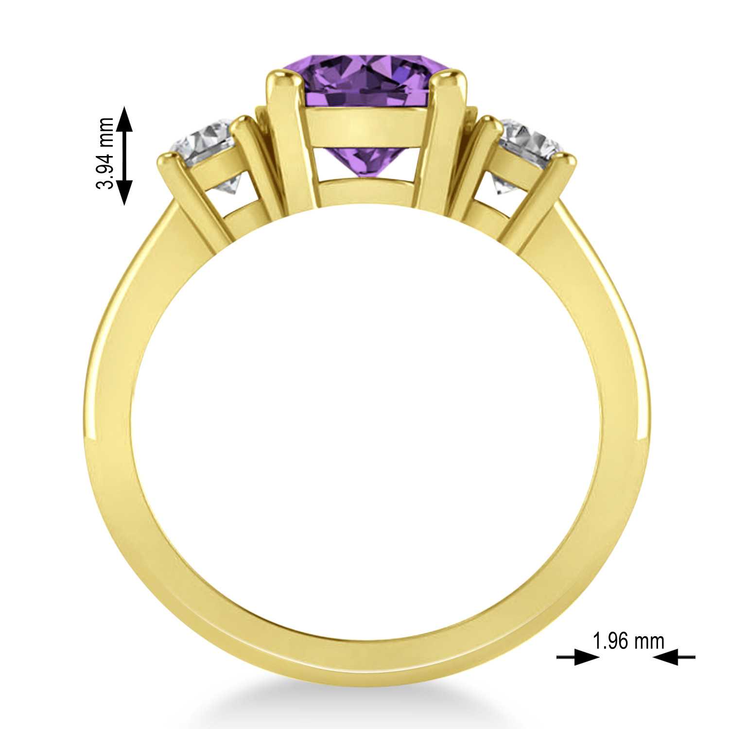 Round 3-Stone Amethyst & Diamond Engagement Ring 14k Yellow Gold (2.50ct)