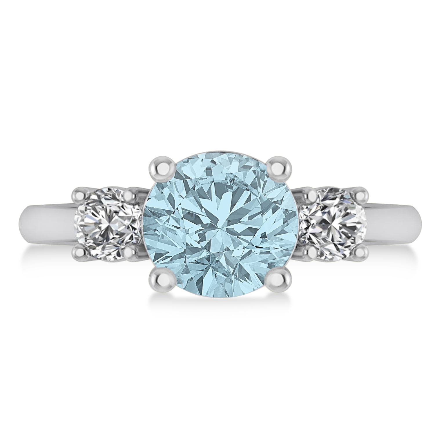 Round 3-Stone Aquamarine & Diamond Engagement Ring 14k White Gold (2.50ct)
