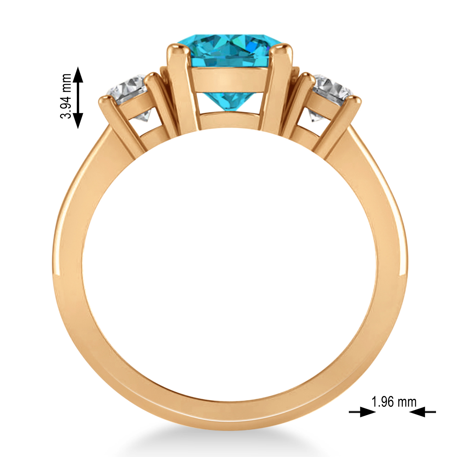 Round 3-Stone Blue & White Diamond Engagement Ring 14k Rose Gold (2.50ct)