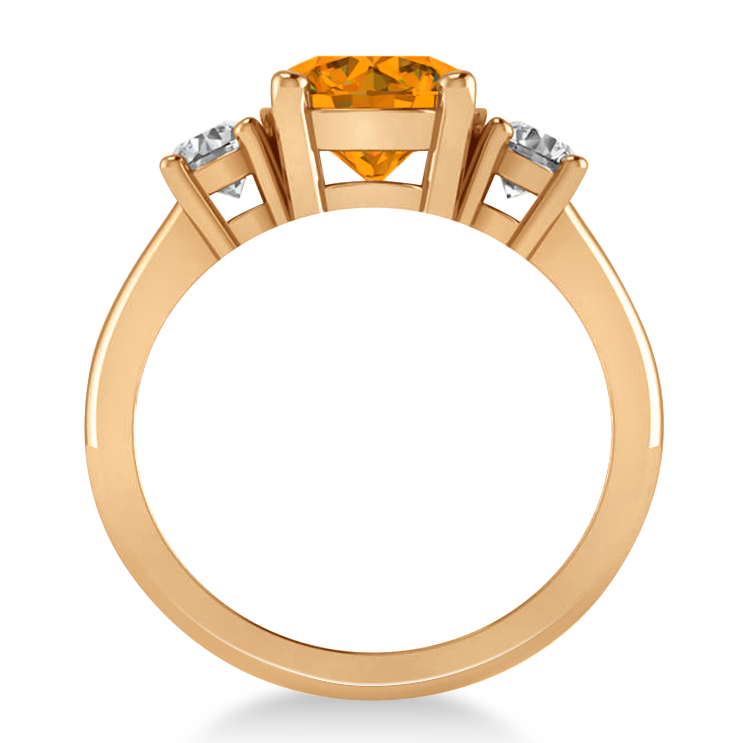 Round 3-Stone Citrine & Diamond Engagement Ring 14k Rose Gold (2.50ct)