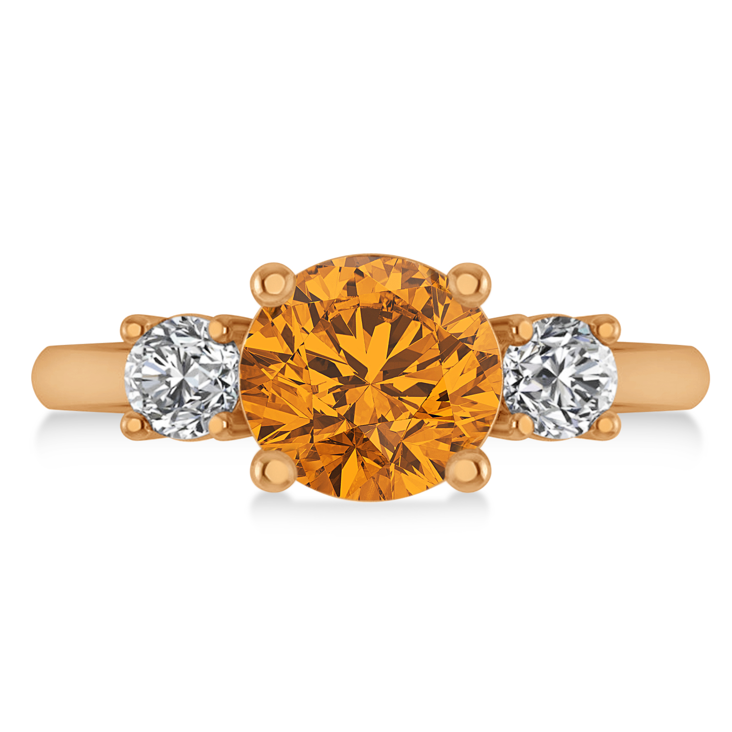 Round 3-Stone Citrine & Diamond Engagement Ring 14k Rose Gold (2.50ct)