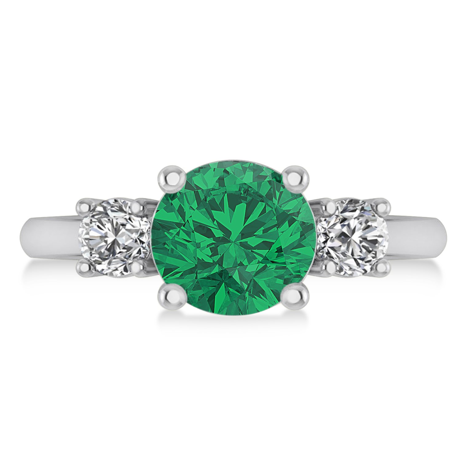 Round 3-Stone Emerald & Diamond Engagement Ring 14k White Gold (2.50ct)