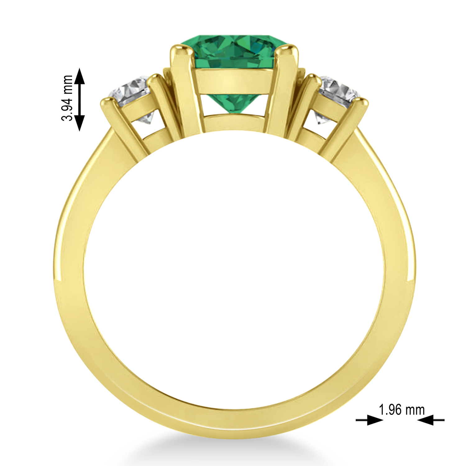 Round 3-Stone Emerald Diamond Engagement Ring 14k Yellow Gold