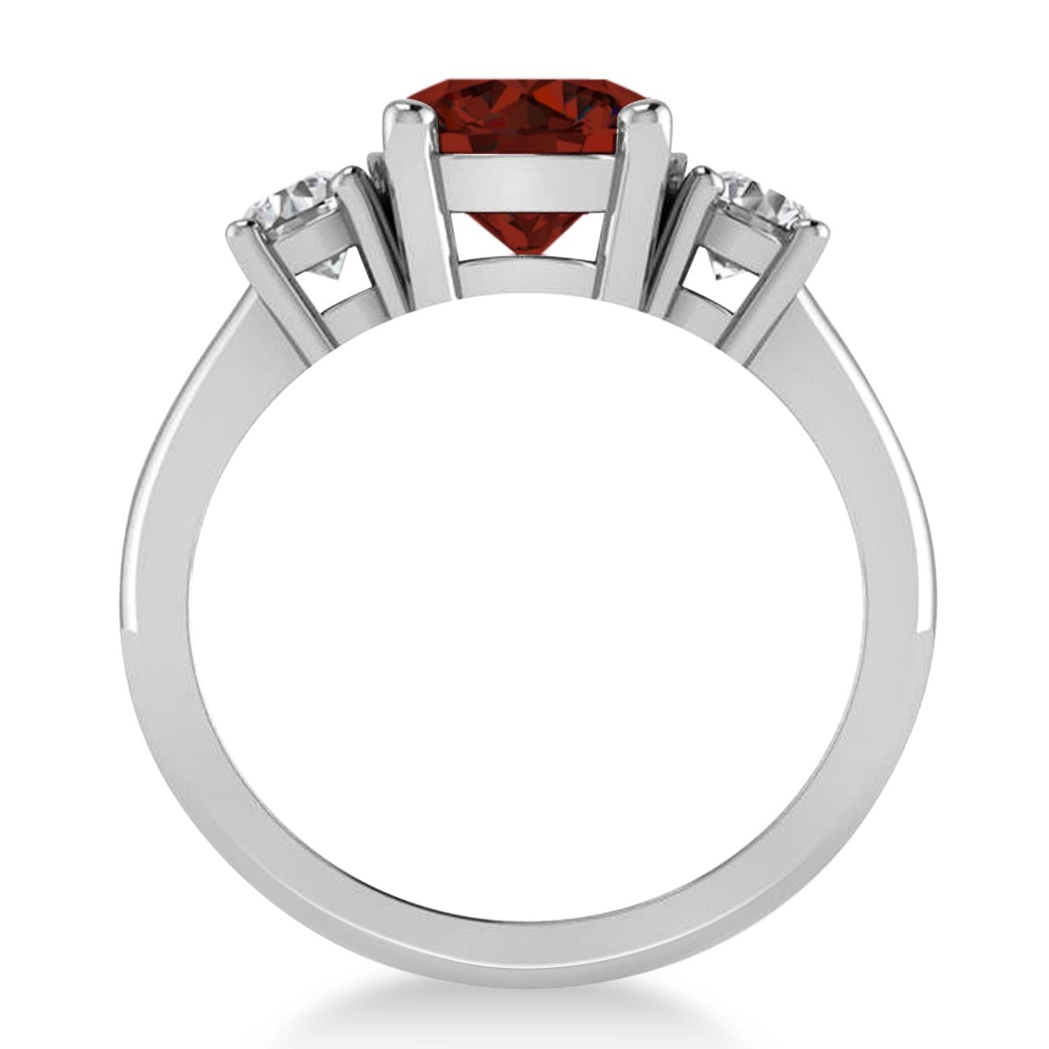 Round 3-Stone Garnet & Diamond Engagement Ring 14k White Gold (2.50ct)