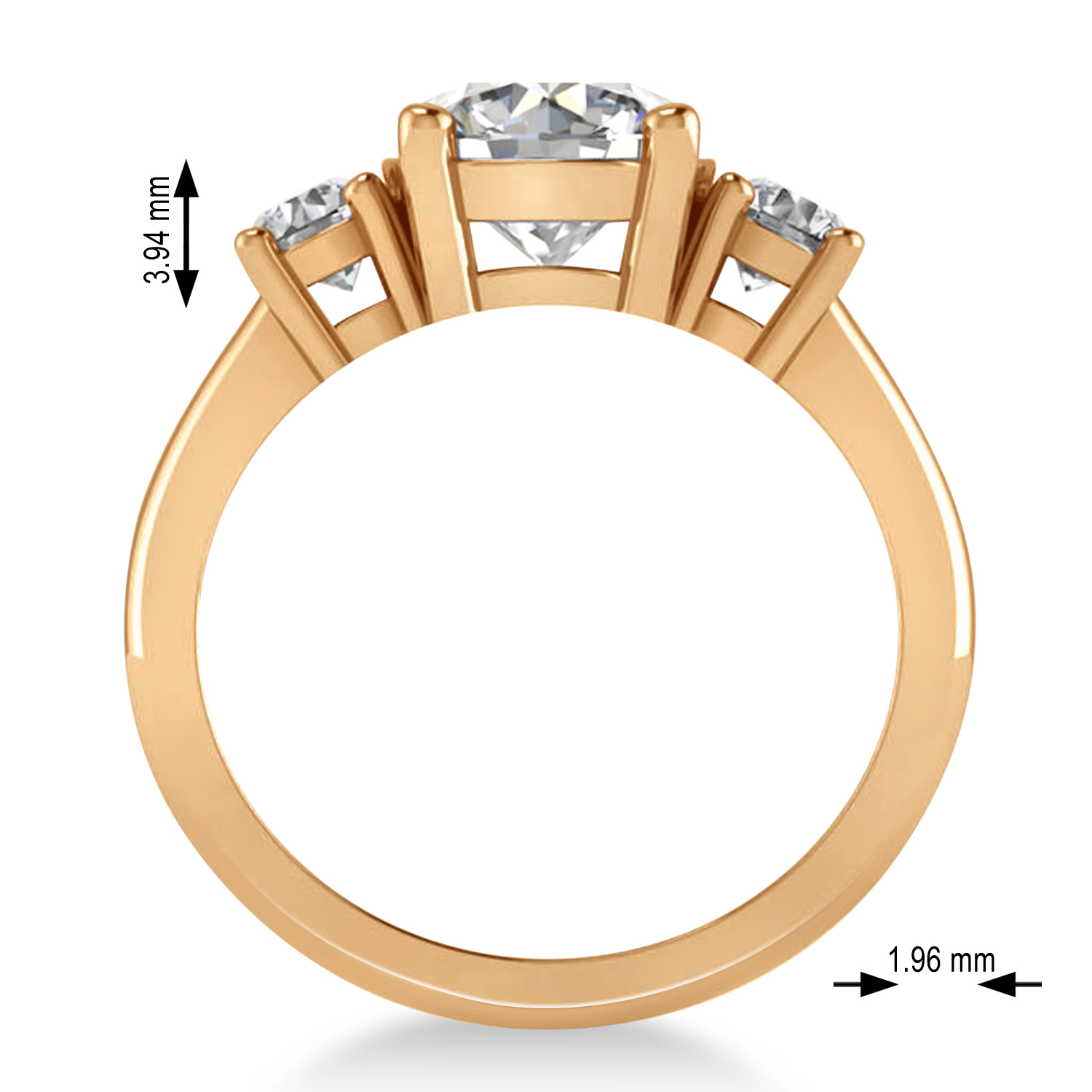 Round 3-Stone Moissanite & Diamond Engagement Ring 14k Rose Gold (2.50ct)