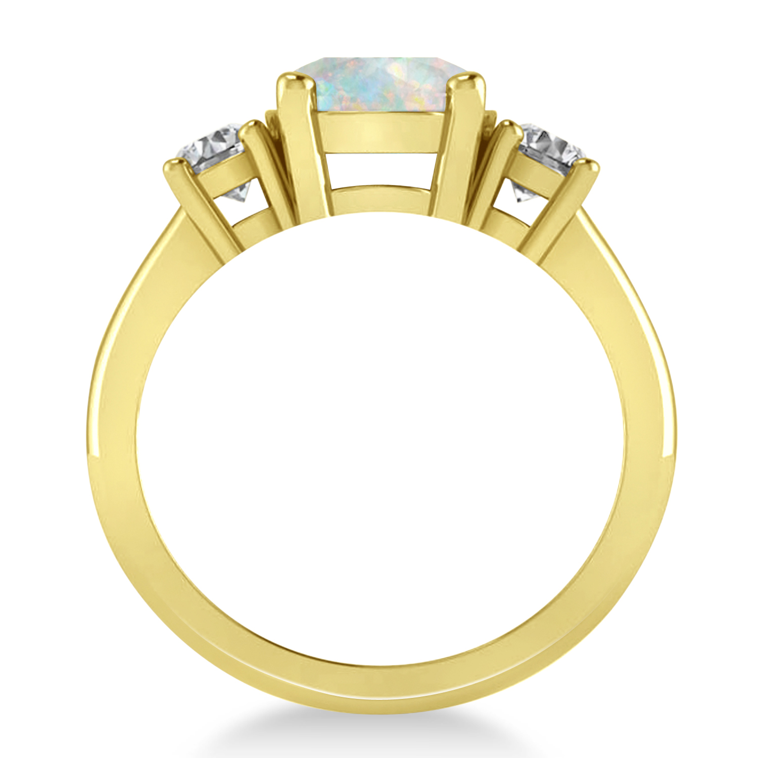 Round 3-Stone Opal & Diamond Engagement Ring 14k Yellow Gold (2.50ct)