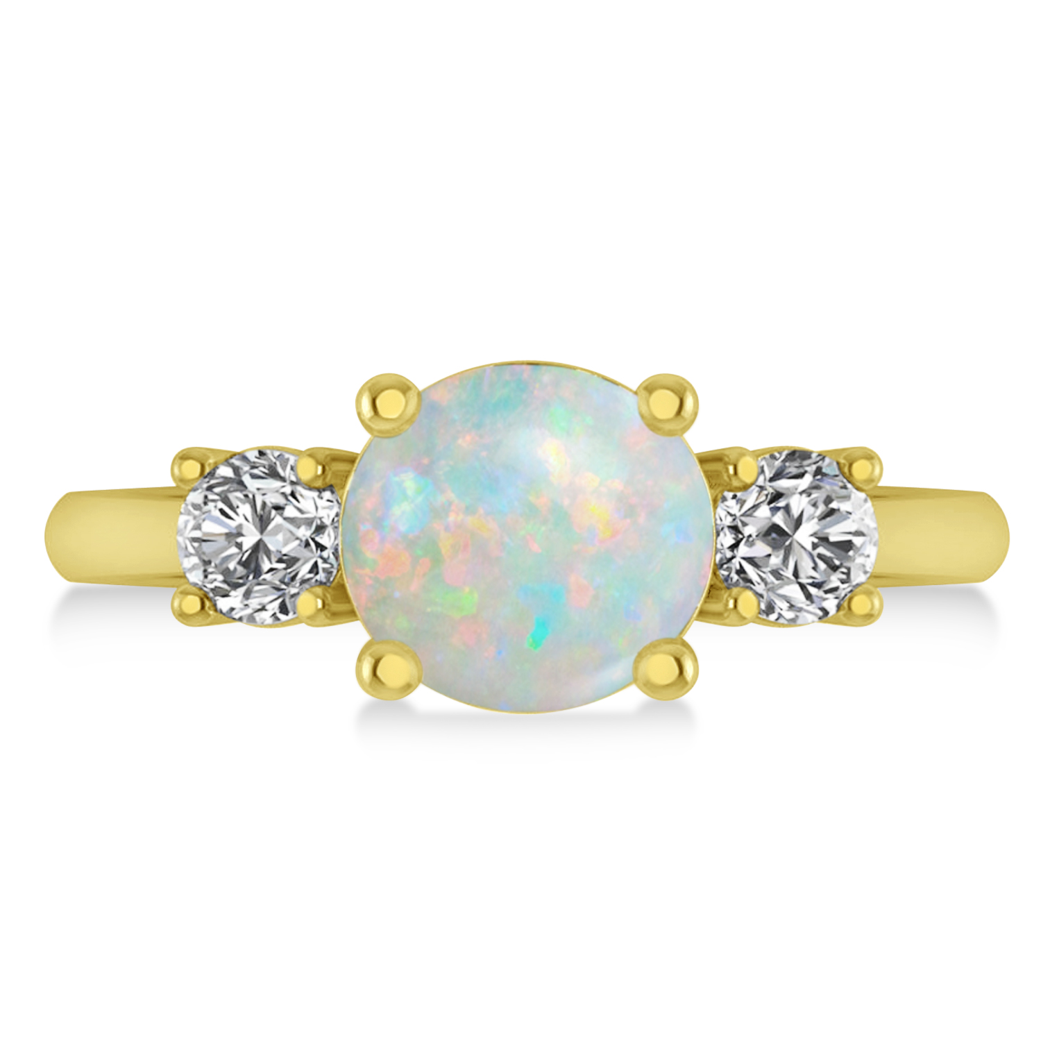 Round 3-Stone Opal & Diamond Engagement Ring 14k Yellow Gold (2.50ct)