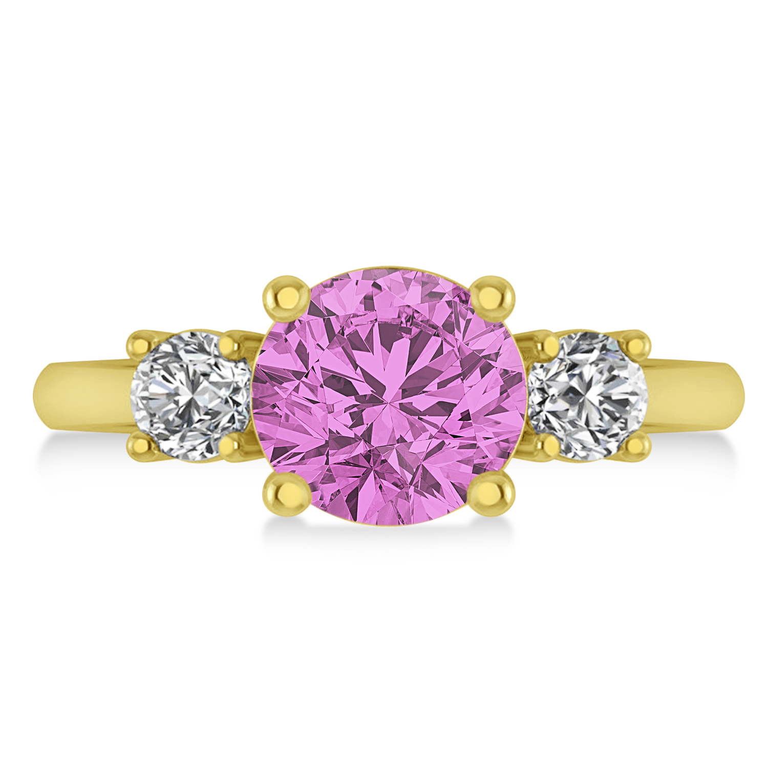 Round 3-Stone Pink Sapphire & Diamond Engagement Ring 14k Yellow Gold (2.50ct)