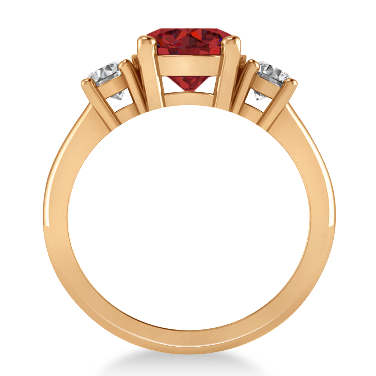 Round 3-Stone Ruby & Diamond Engagement Ring 14k Rose Gold (2.50ct)