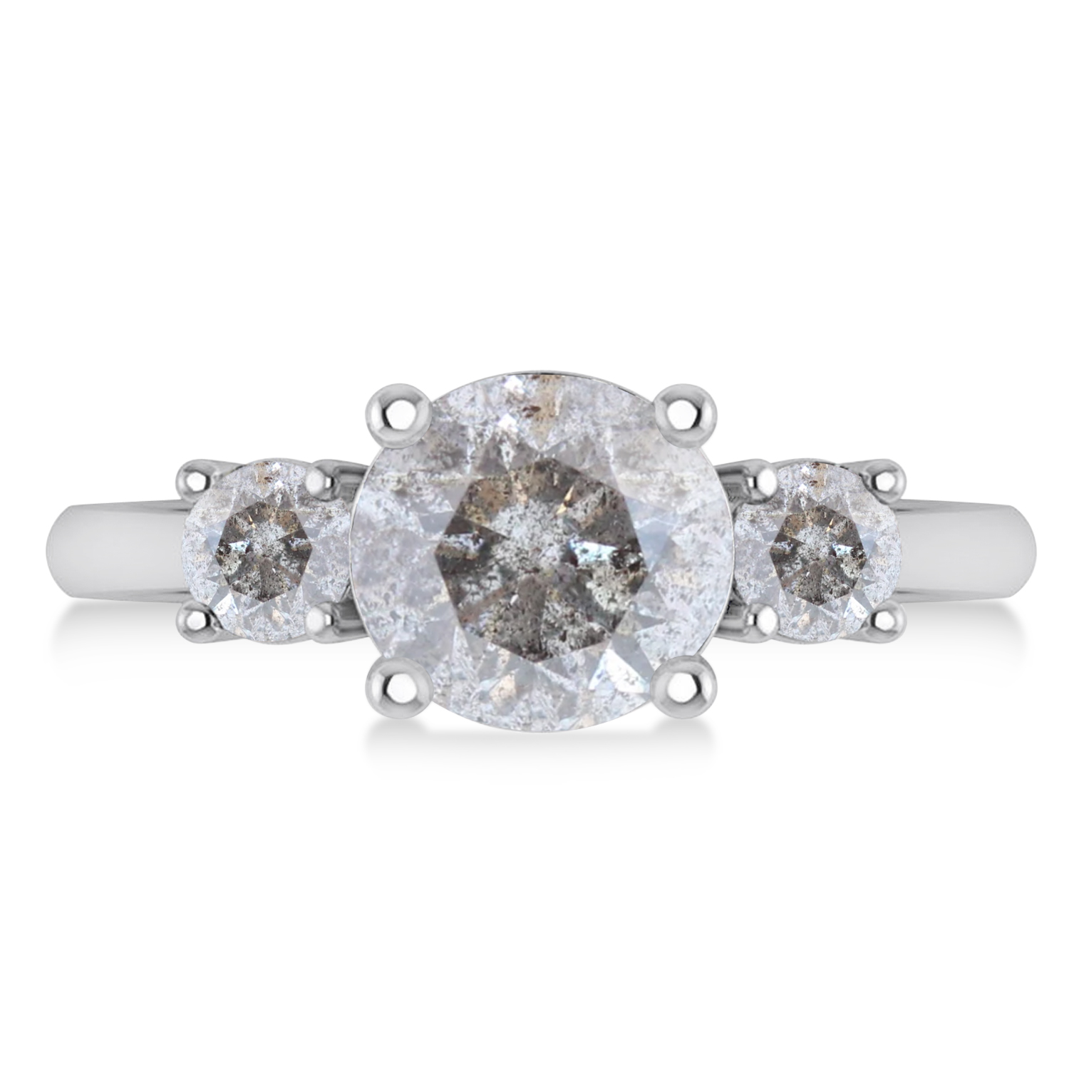 Round 3-Stone Salt & Pepper Diamond Engagement Ring 14k White Gold (2.50ct)