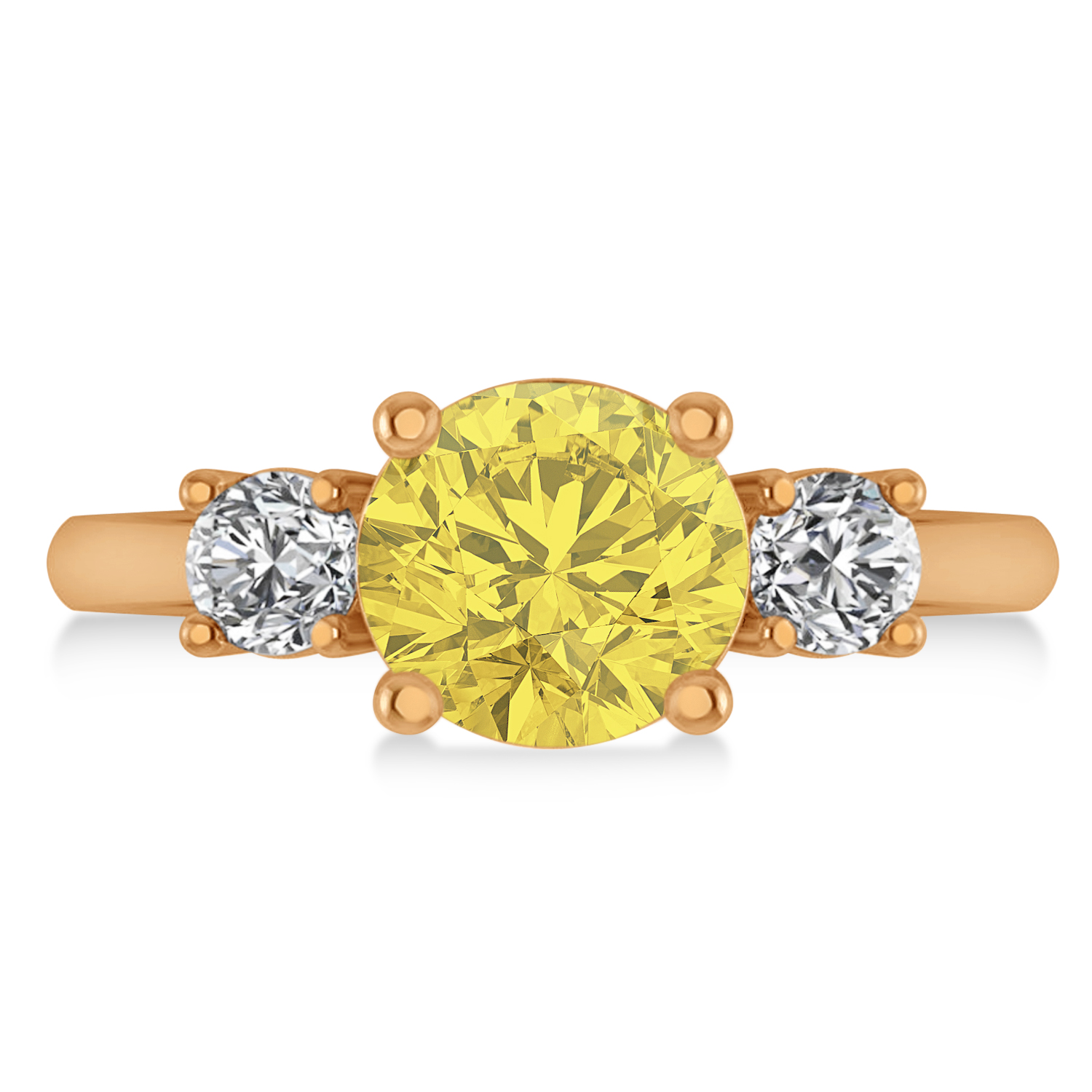 Round 3-Stone Yellow & White Diamond Engagement Ring 14k Rose Gold (2.50ct)