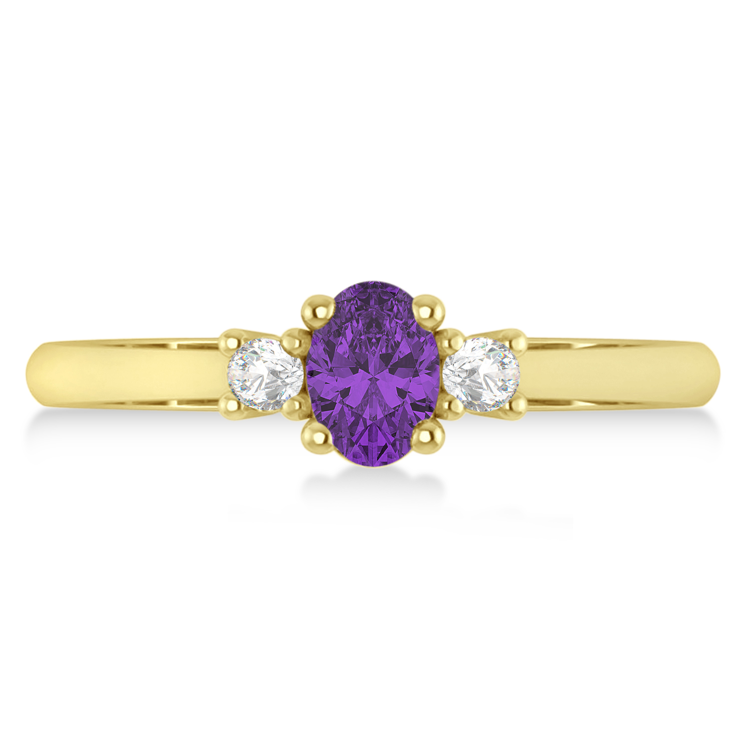 Small Oval Amethyst & Diamond Three-Stone Engagement Ring 14k Yellow Gold (0.60ct)
