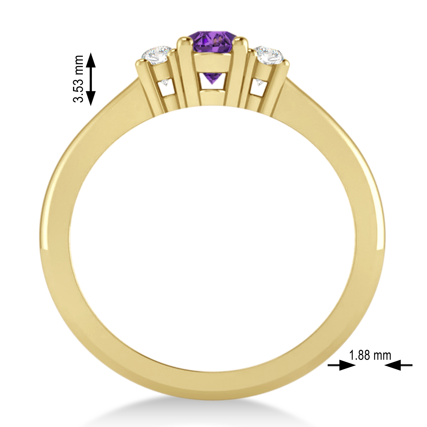 Small Oval Amethyst & Diamond Three-Stone Engagement Ring 14k Yellow Gold (0.60ct)