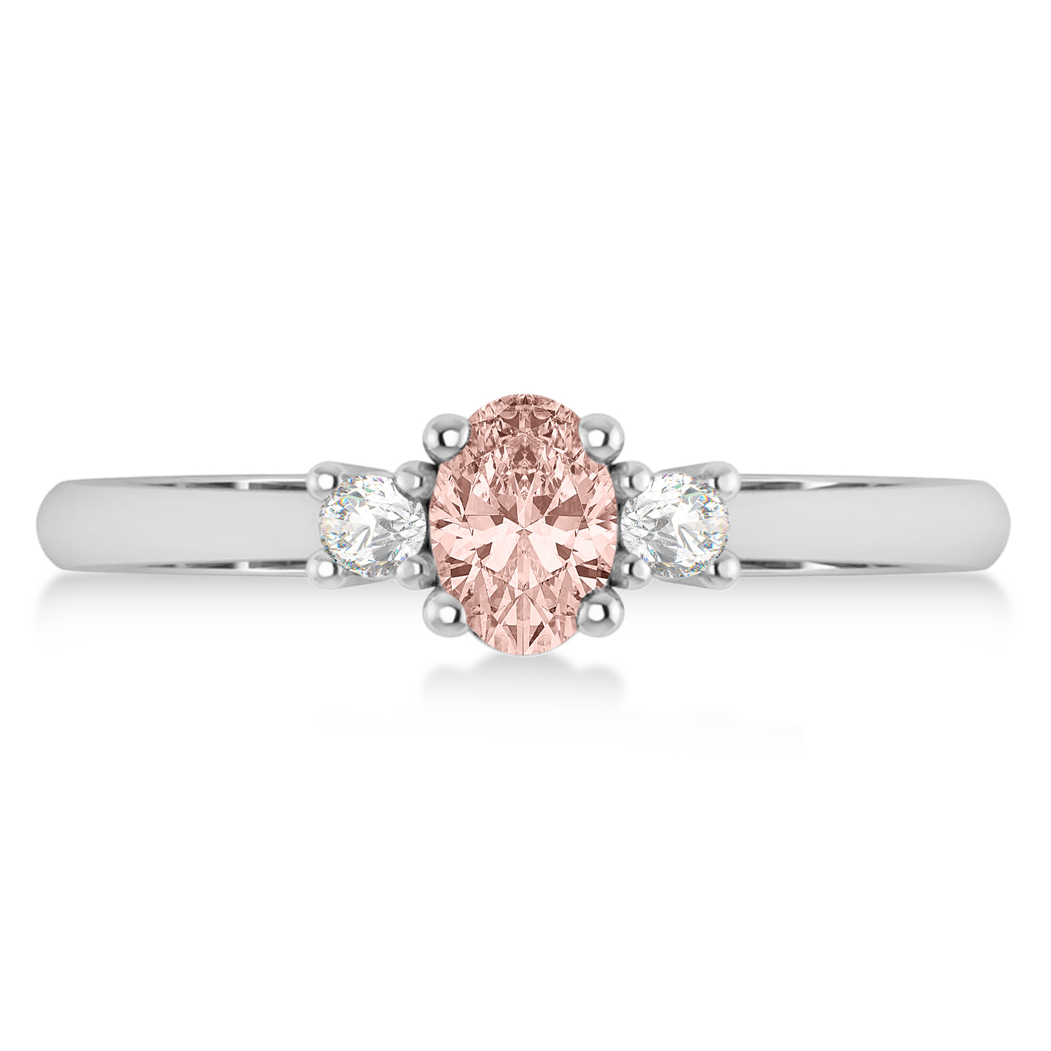 Small Oval Morganite & Diamond Three-Stone Engagement Ring 14k White Gold (0.60ct)