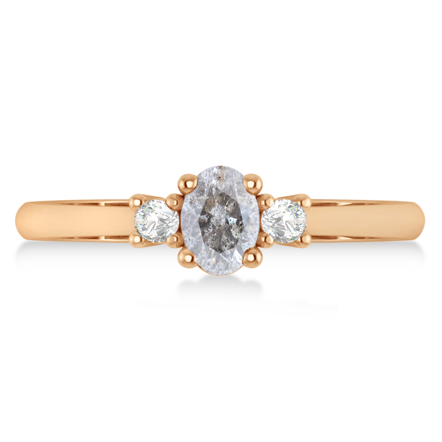 Small Oval Salt & Pepper & White Diamond Three-Stone Engagement Ring 14k Rose Gold (0.60ct)