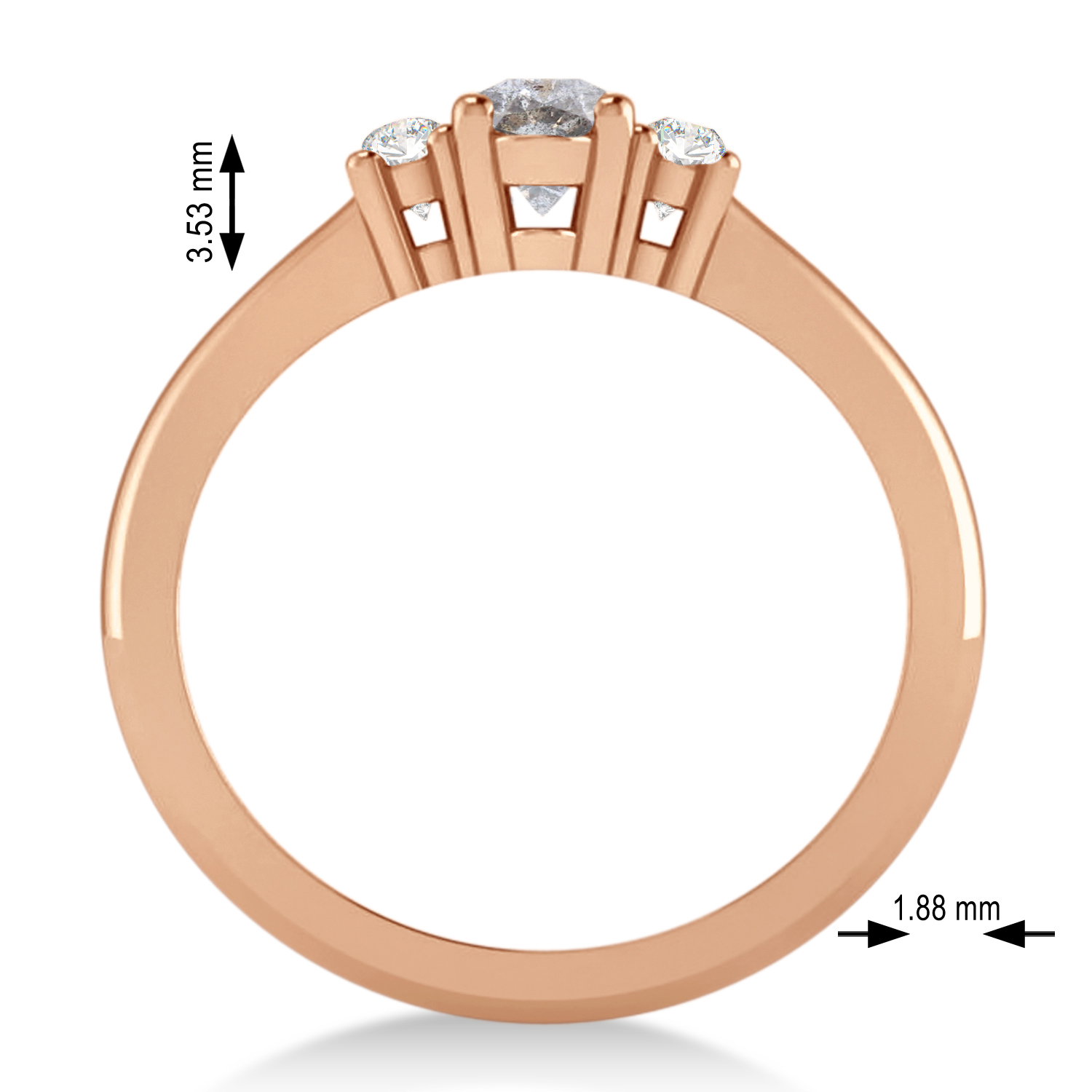 Small Oval Salt & Pepper & White Diamond Three-Stone Engagement Ring 14k Rose Gold (0.60ct)