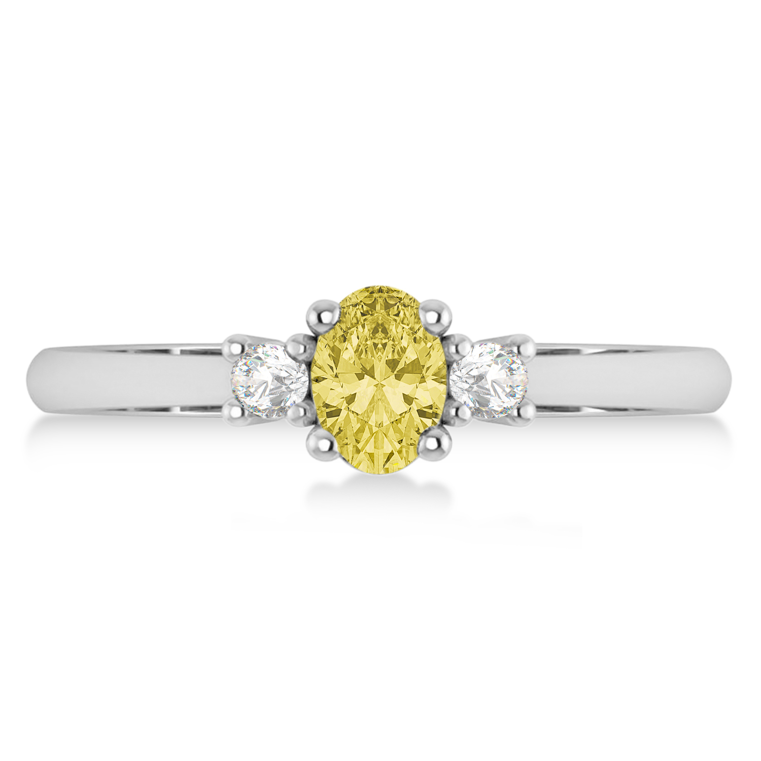 Small Oval Yellow & White Diamond Three-Stone Engagement Ring 14k White Gold (0.60ct)