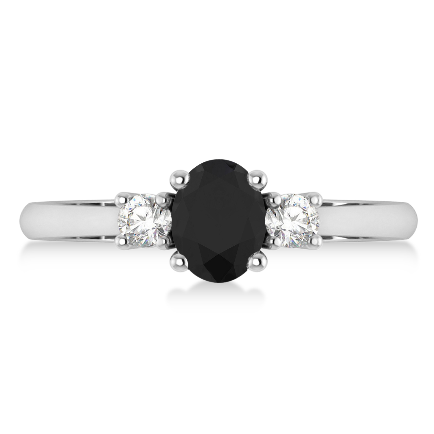 Oval Black & White Diamond Three-Stone Engagement Ring 14k White Gold (1.20ct)