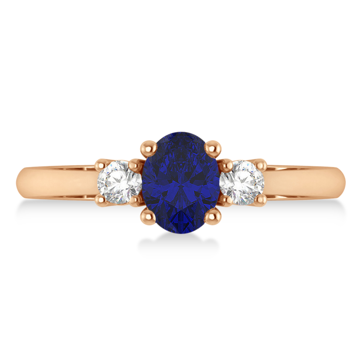 Oval Blue Sapphire & Diamond Three-Stone Engagement Ring 14k Rose Gold (1.20ct)