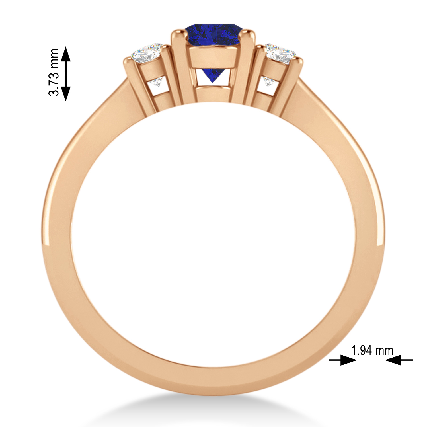 Oval Blue Sapphire & Diamond Three-Stone Engagement Ring 14k Rose Gold (1.20ct)