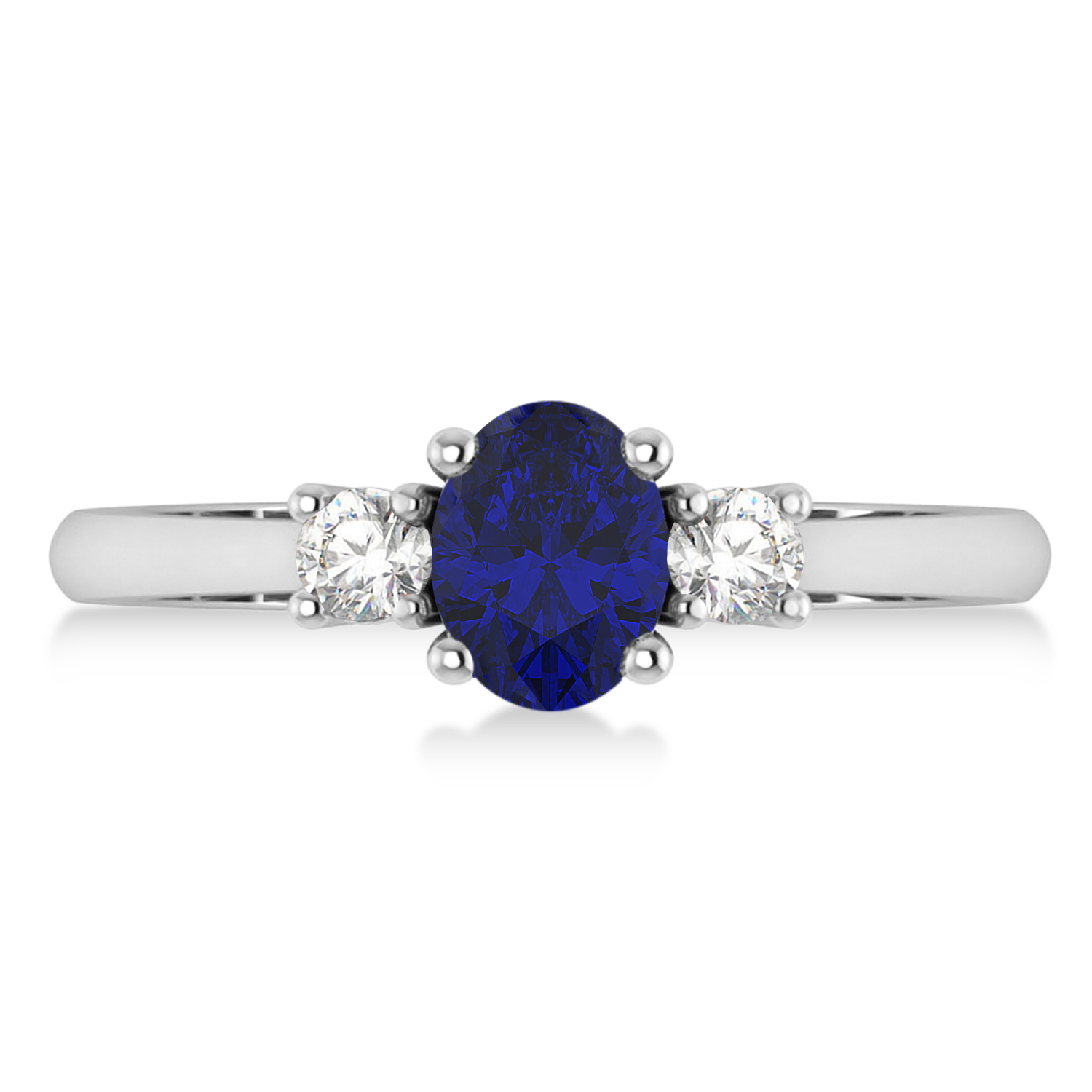 Oval Blue Sapphire & Diamond Three-Stone Engagement Ring 14k White Gold (1.20ct)