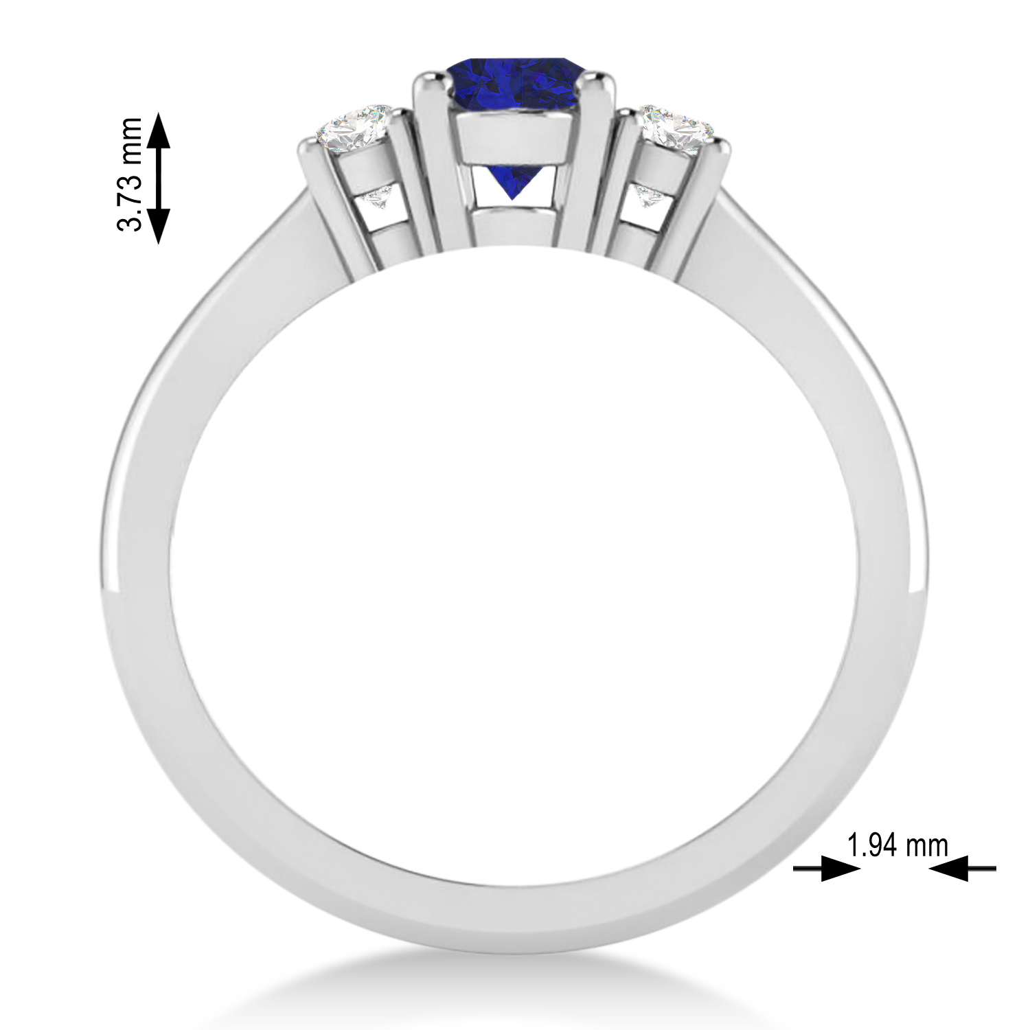 Oval Blue Sapphire & Diamond Three-Stone Engagement Ring 14k White Gold (1.20ct)