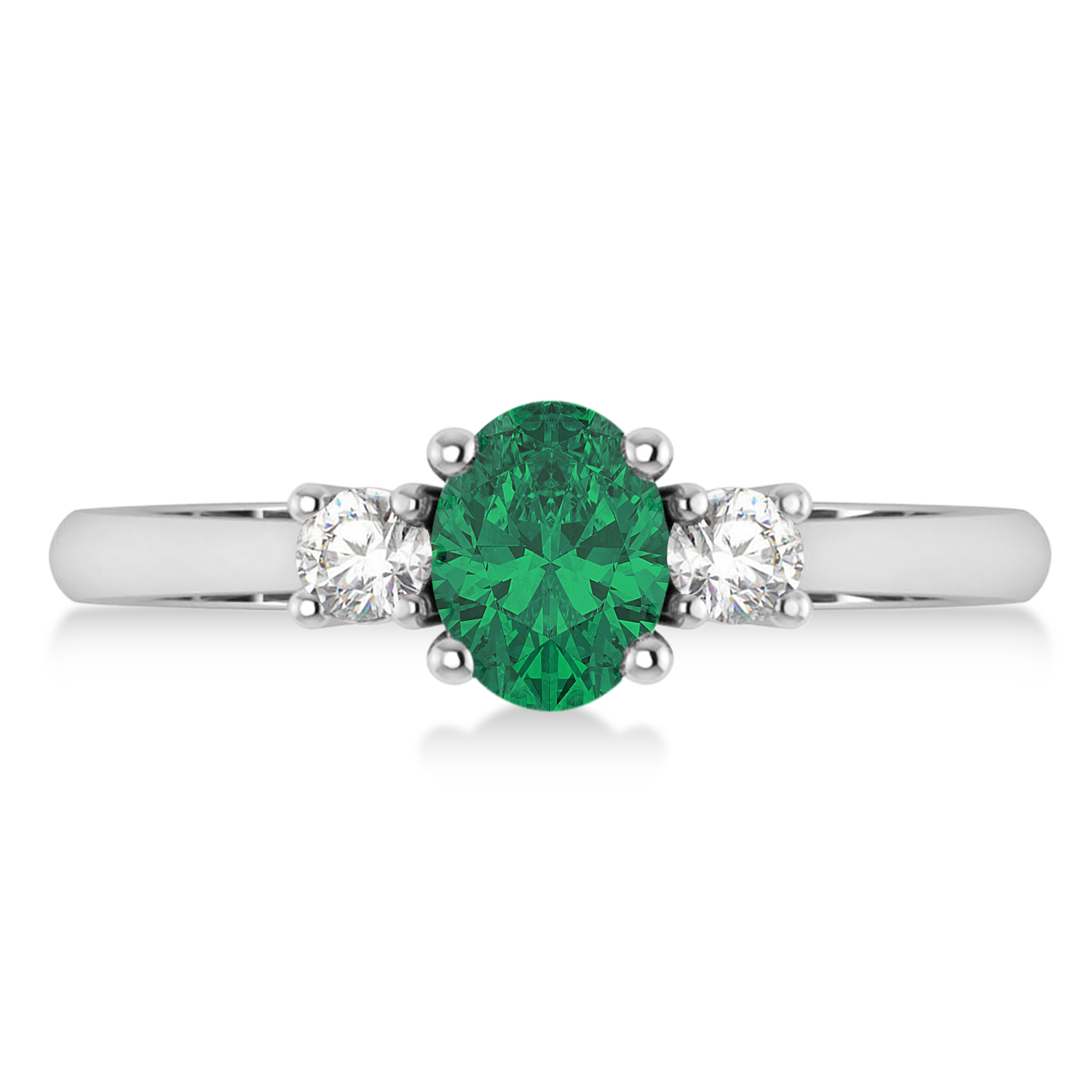 Oval Emerald & Diamond Three-Stone Engagement Ring 14k White Gold (1.20ct)