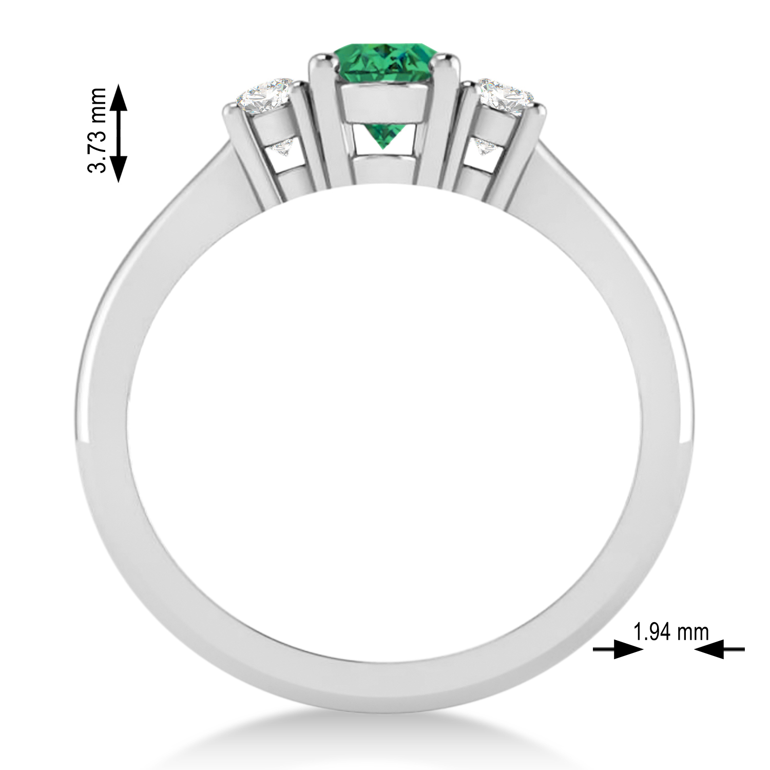 Oval Emerald & Diamond Three-Stone Engagement Ring 14k White Gold (1.20ct)
