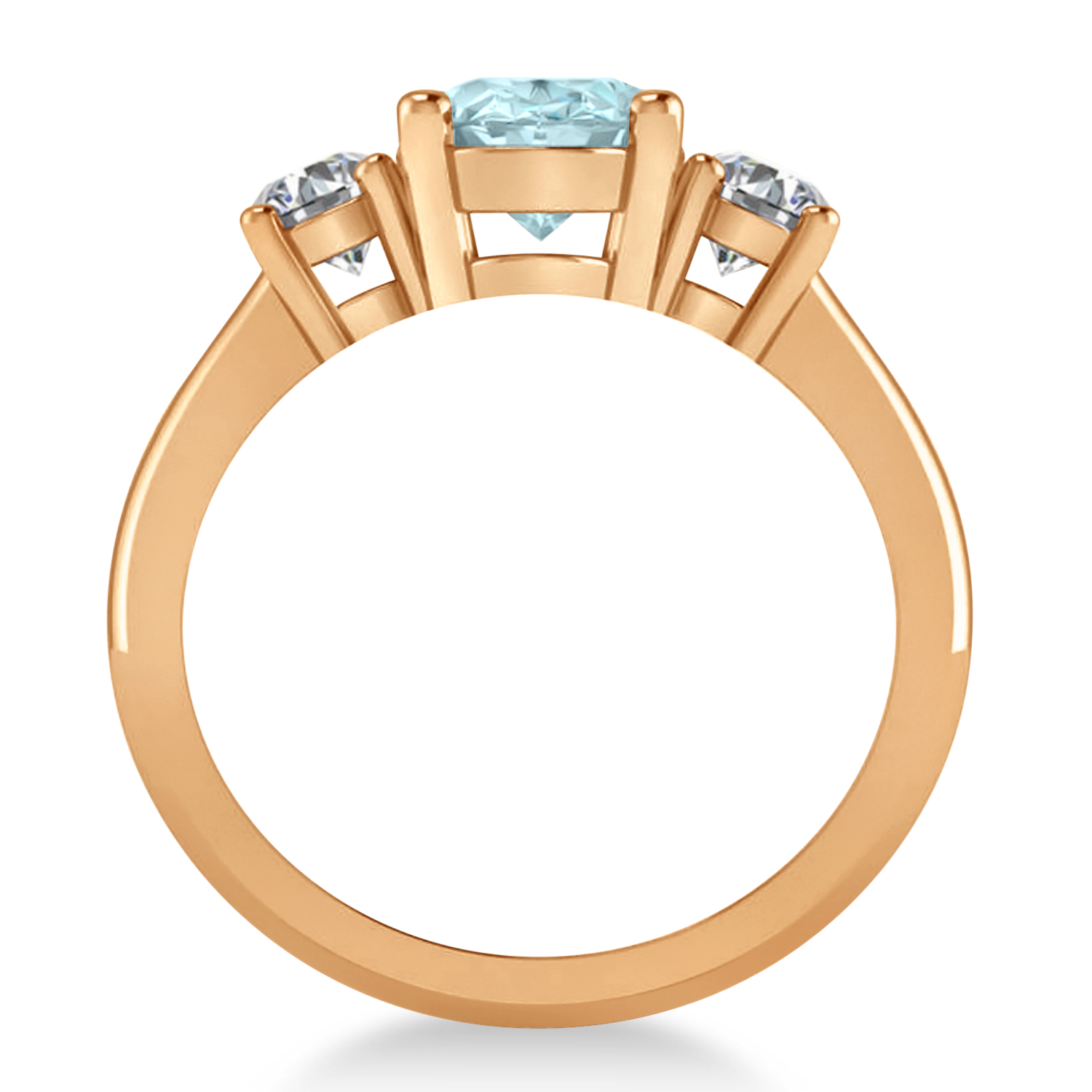 Oval & Round 3-Stone Aquamarine & Diamond Engagement Ring 14k Rose Gold (3.00ct)