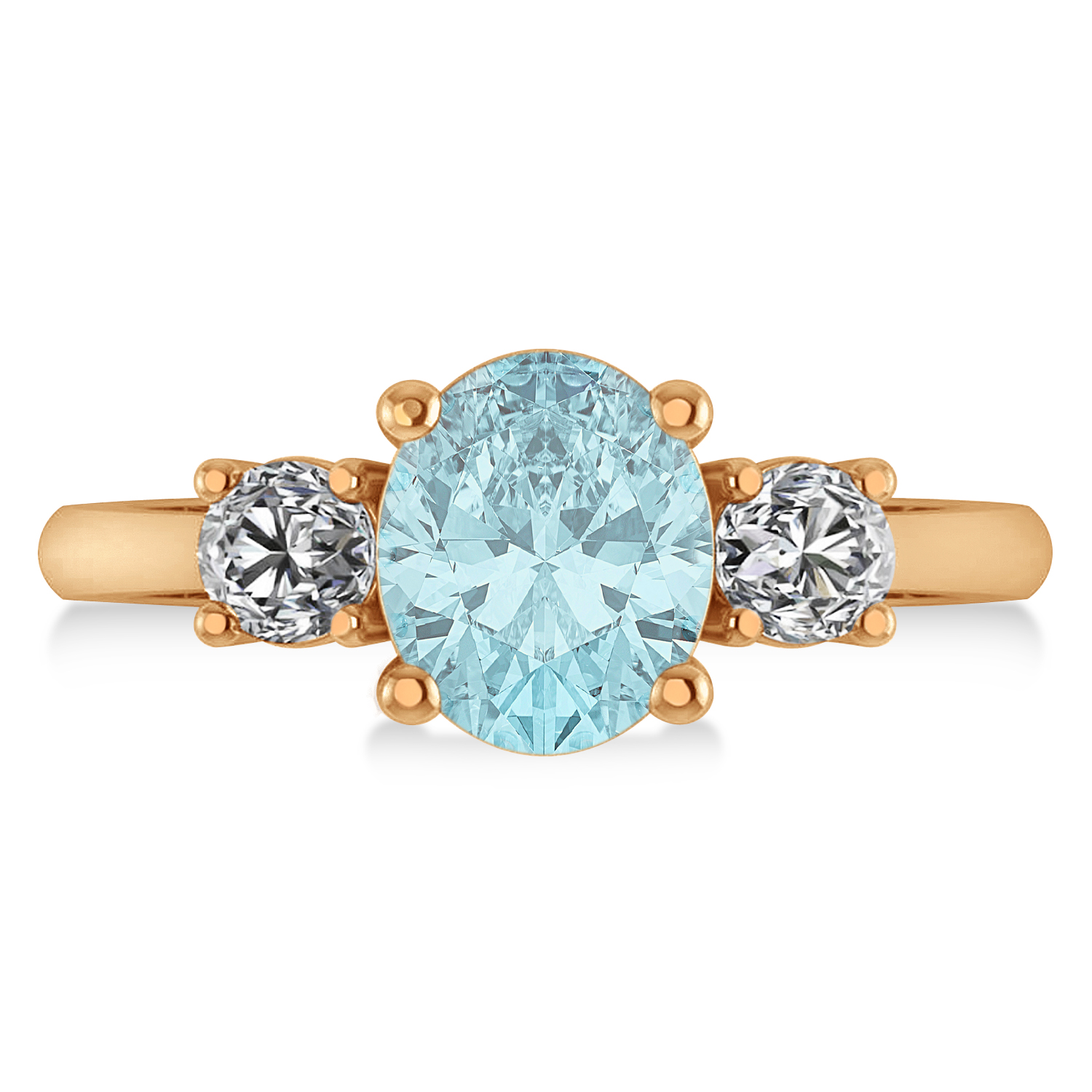 Oval & Round 3-Stone Aquamarine & Diamond Engagement Ring 14k Rose Gold (3.00ct)