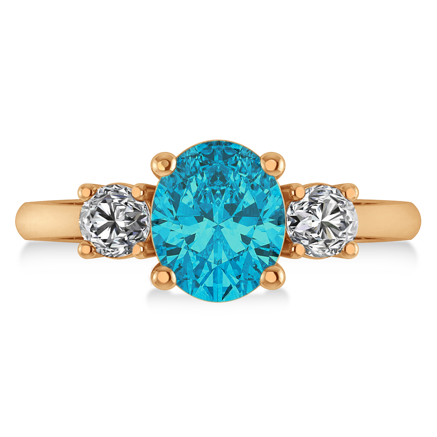 Oval & Round 3-Stone Blue & White Diamond Engagement Ring 14k Rose Gold (3.00ct)