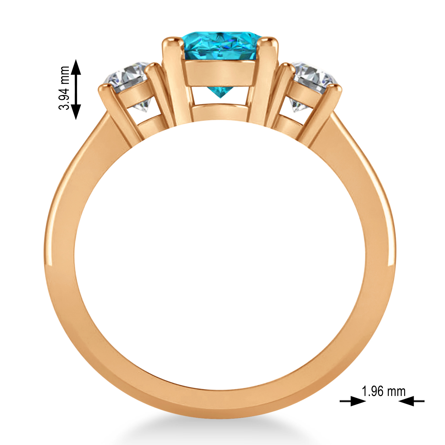 Oval & Round 3-Stone Blue & White Diamond Engagement Ring 14k Rose Gold (3.00ct)