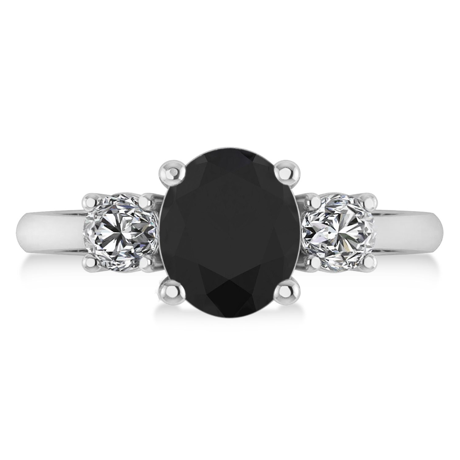 Oval & Round 3-Stone Black & White Diamond Engagement Ring 14k White Gold (3.00ct)