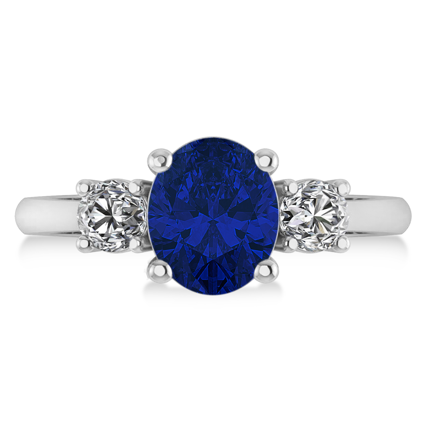 Oval & Round 3-Stone Blue Sapphire & Diamond Engagement Ring 14k White Gold (3.00ct)