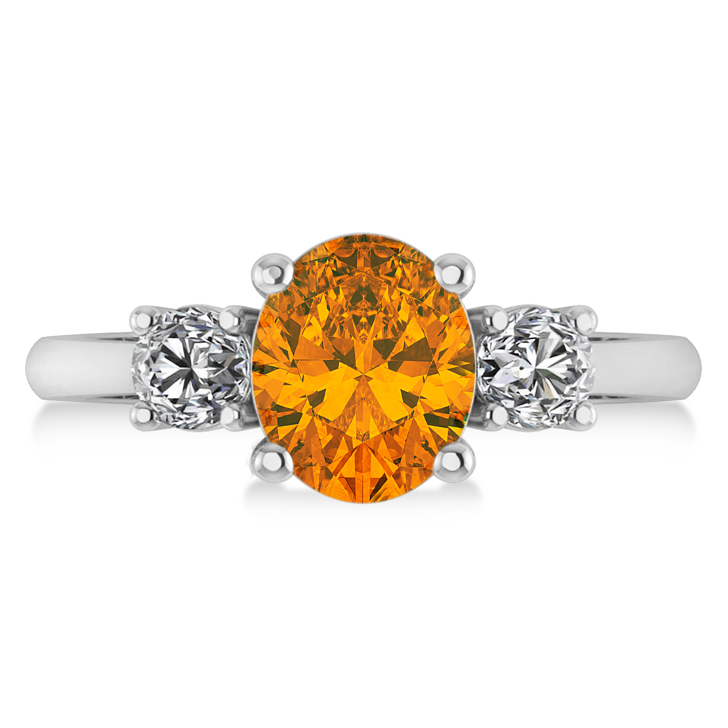 Oval & Round 3-Stone Citrine & Diamond Engagement Ring 14k White Gold (3.00ct)