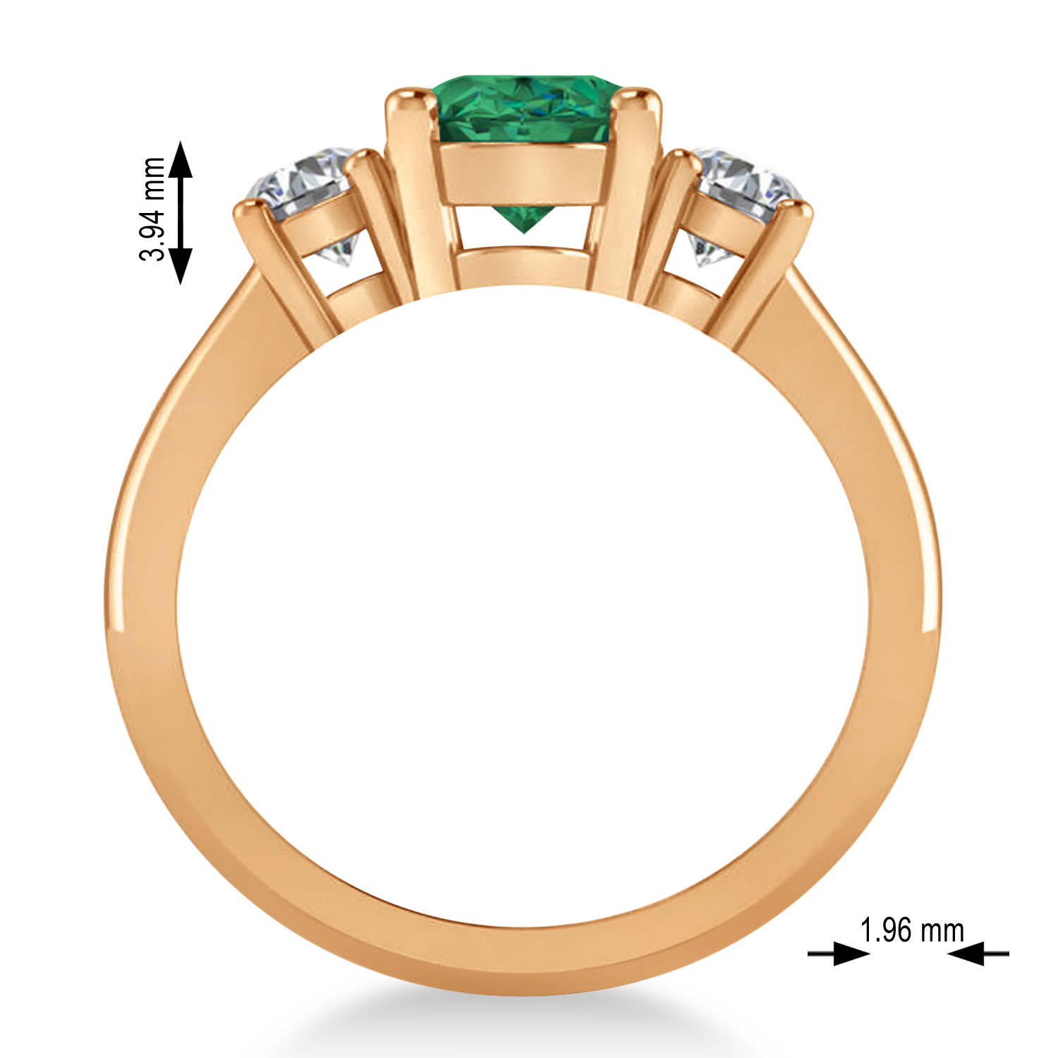 Oval & Round 3-Stone Emerald & Diamond Engagement Ring 14k Rose Gold (3.00ct)