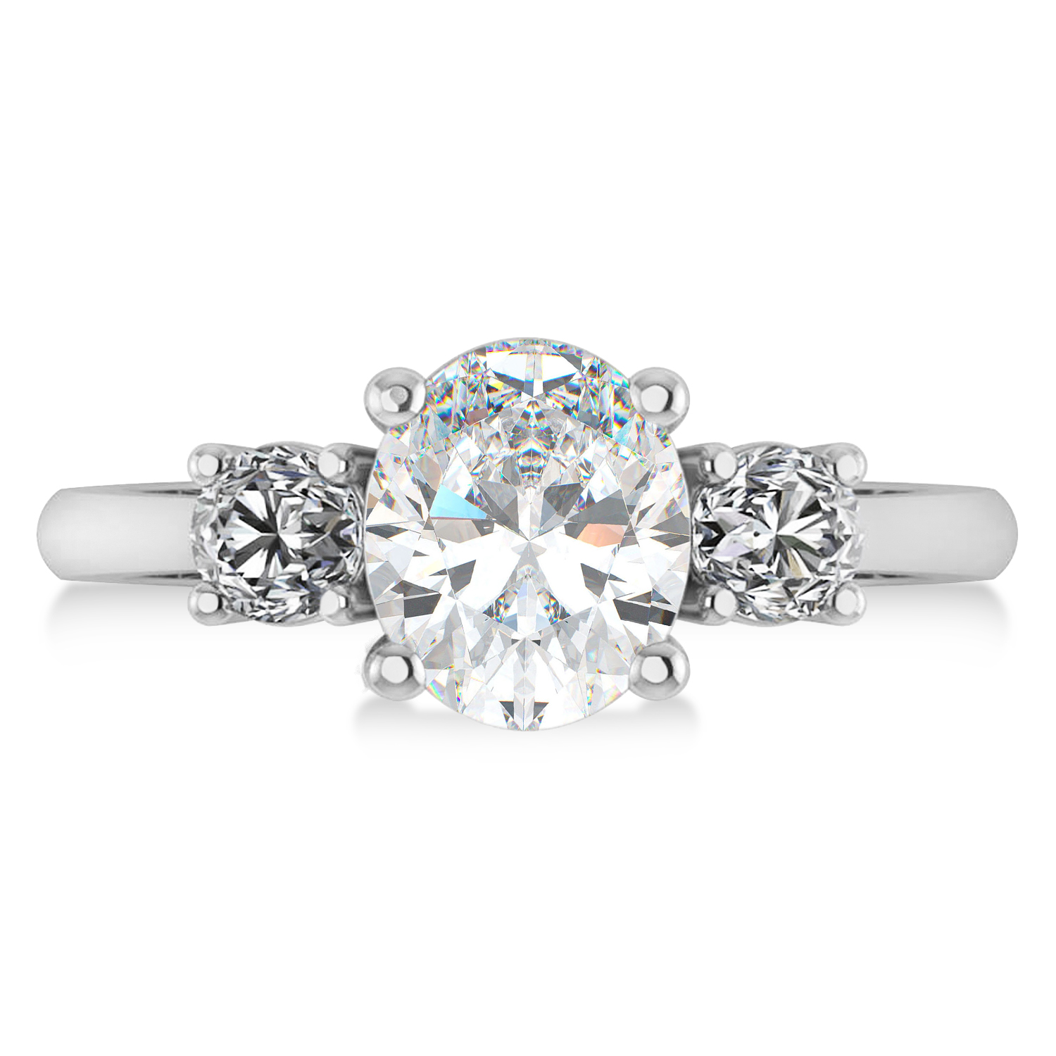 Oval & Round 3-Stone Moissanite & Diamond Engagement Ring 14k White Gold (3.00ct)