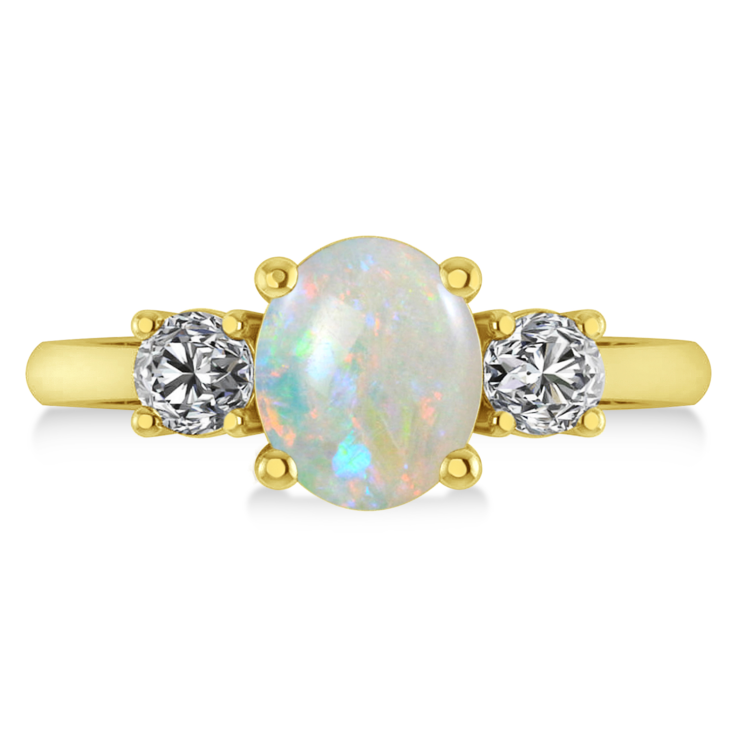 Oval & Round 3-Stone Opal & Diamond Engagement Ring 14k Yellow Gold (3.00ct)