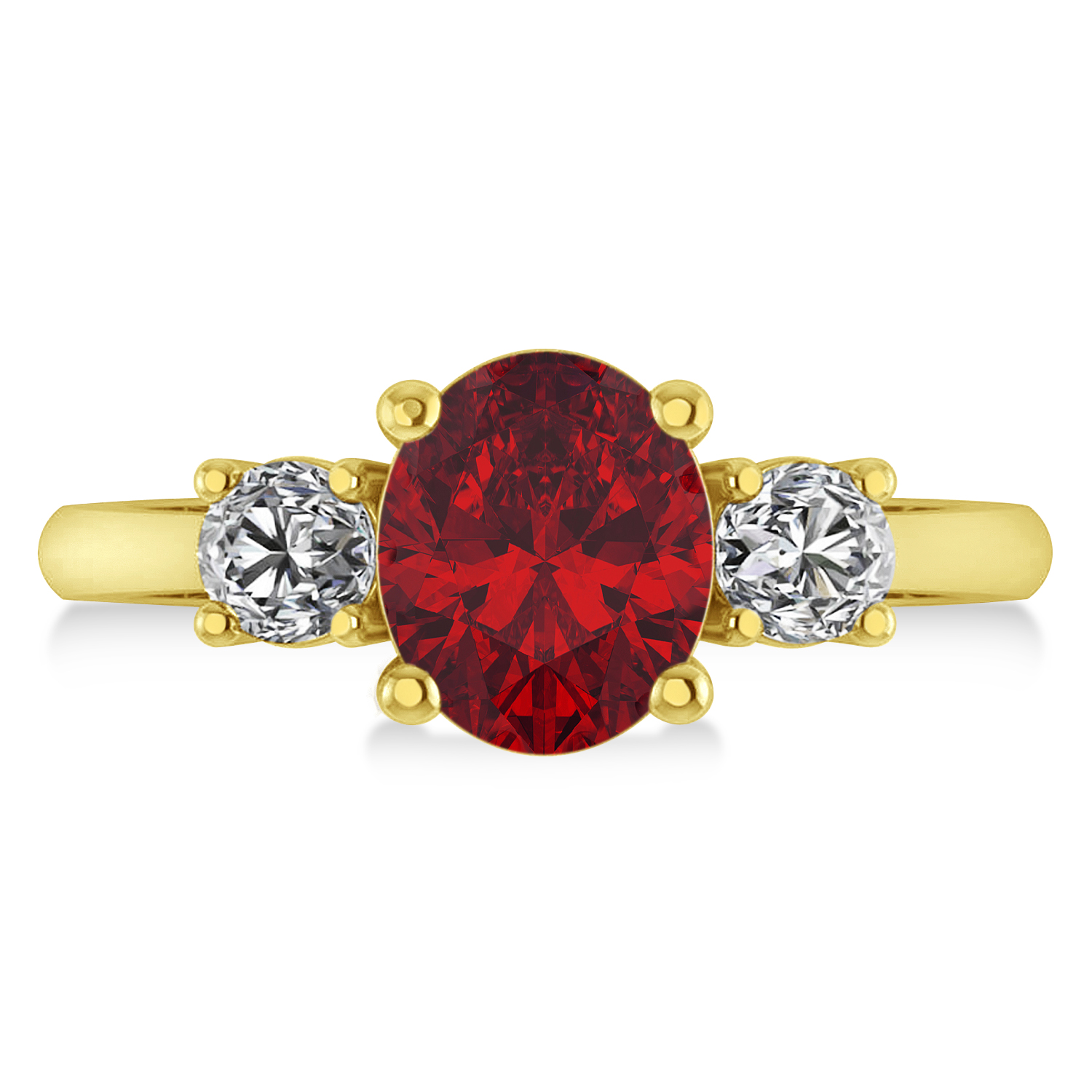 Oval & Round 3-Stone Ruby & Diamond Engagement Ring 14k Yellow Gold (3.00ct)