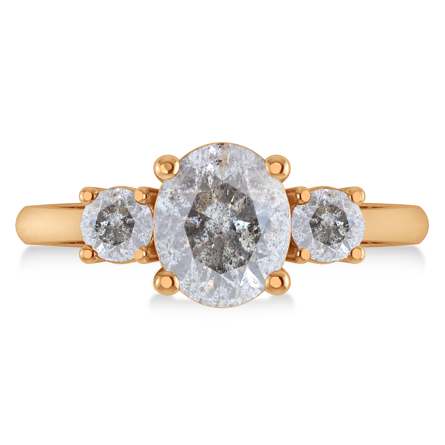 Oval & Round 3-Stone Salt & Pepper Diamond Engagement Ring 14k Rose Gold (3.00ct)