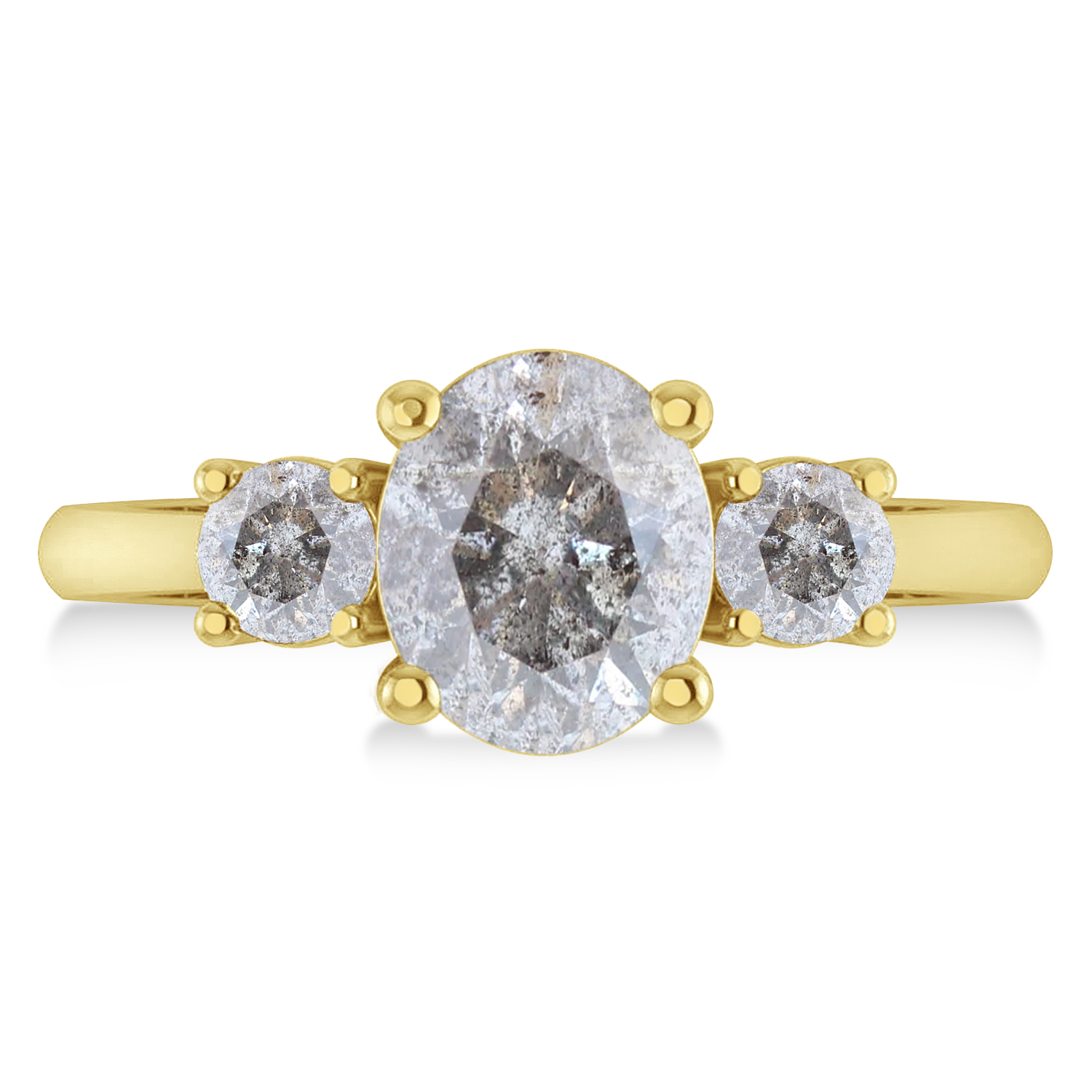 Oval & Round 3-Stone Salt & Pepper Diamond Engagement Ring 14k Yellow Gold (3.00ct)