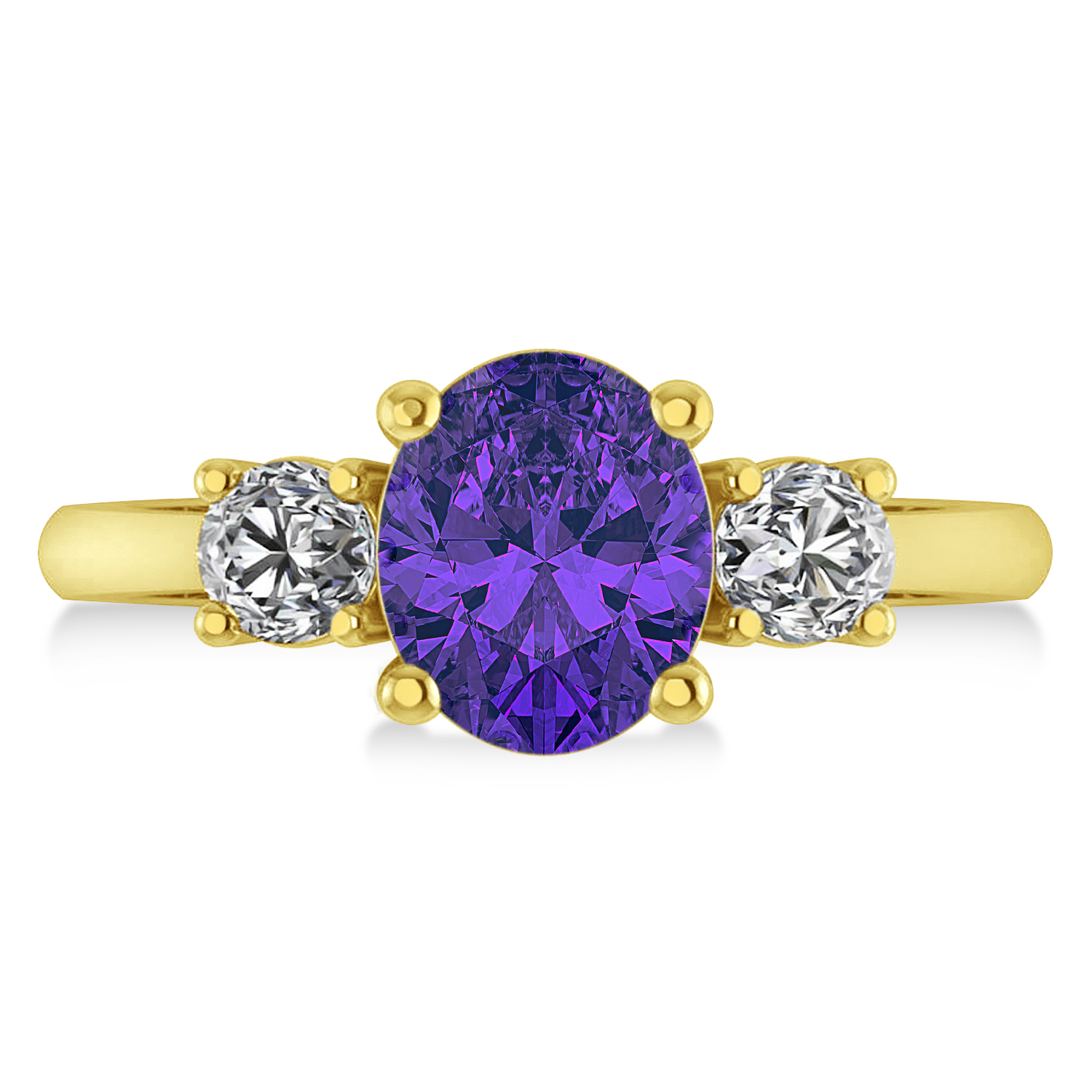 Oval & Round 3-Stone Tanzanite & Diamond Engagement Ring 14k Yellow Gold (3.00ct)