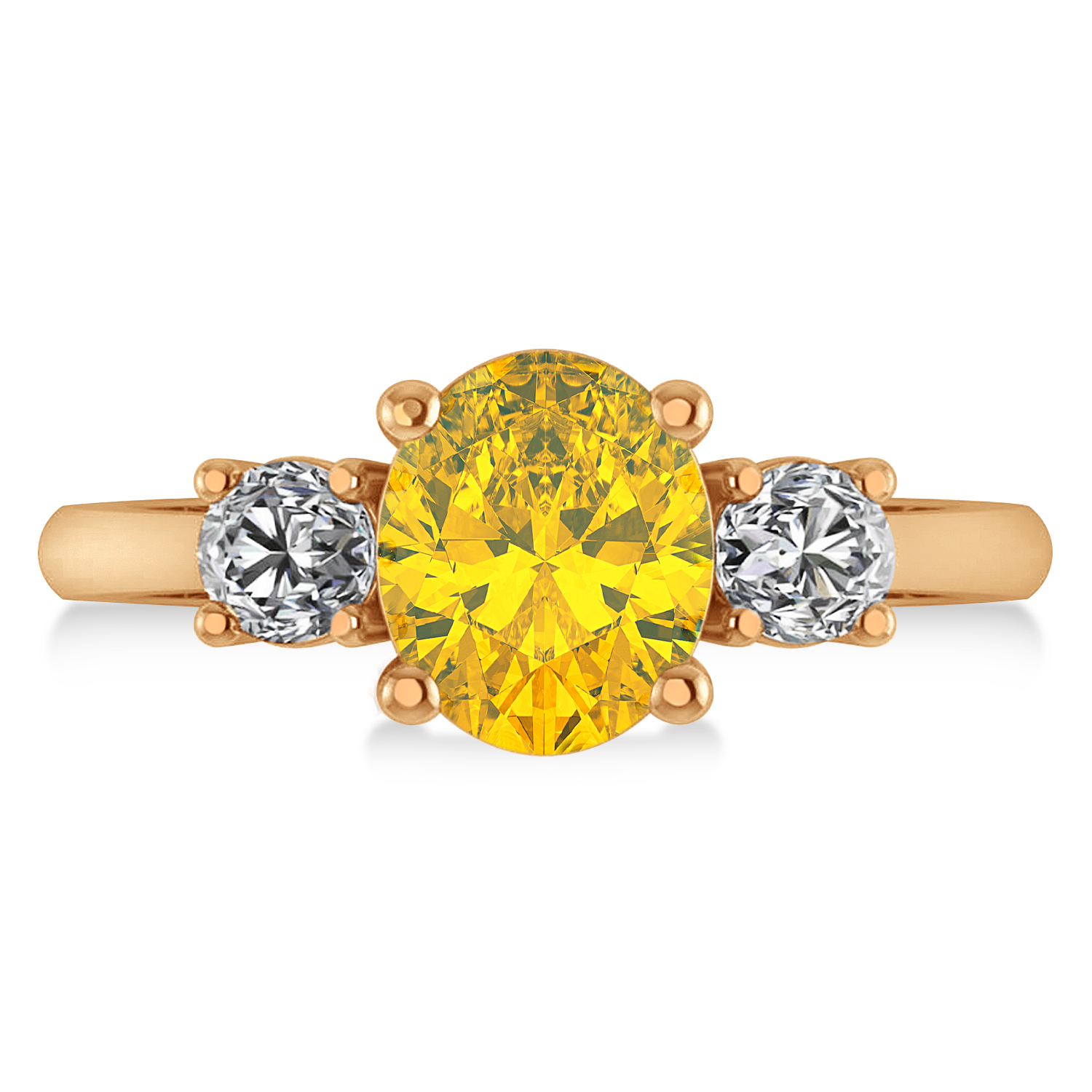 Oval & Round 3-Stone Yellow Sapphire & Diamond Engagement Ring 14k Rose Gold (3.00ct)