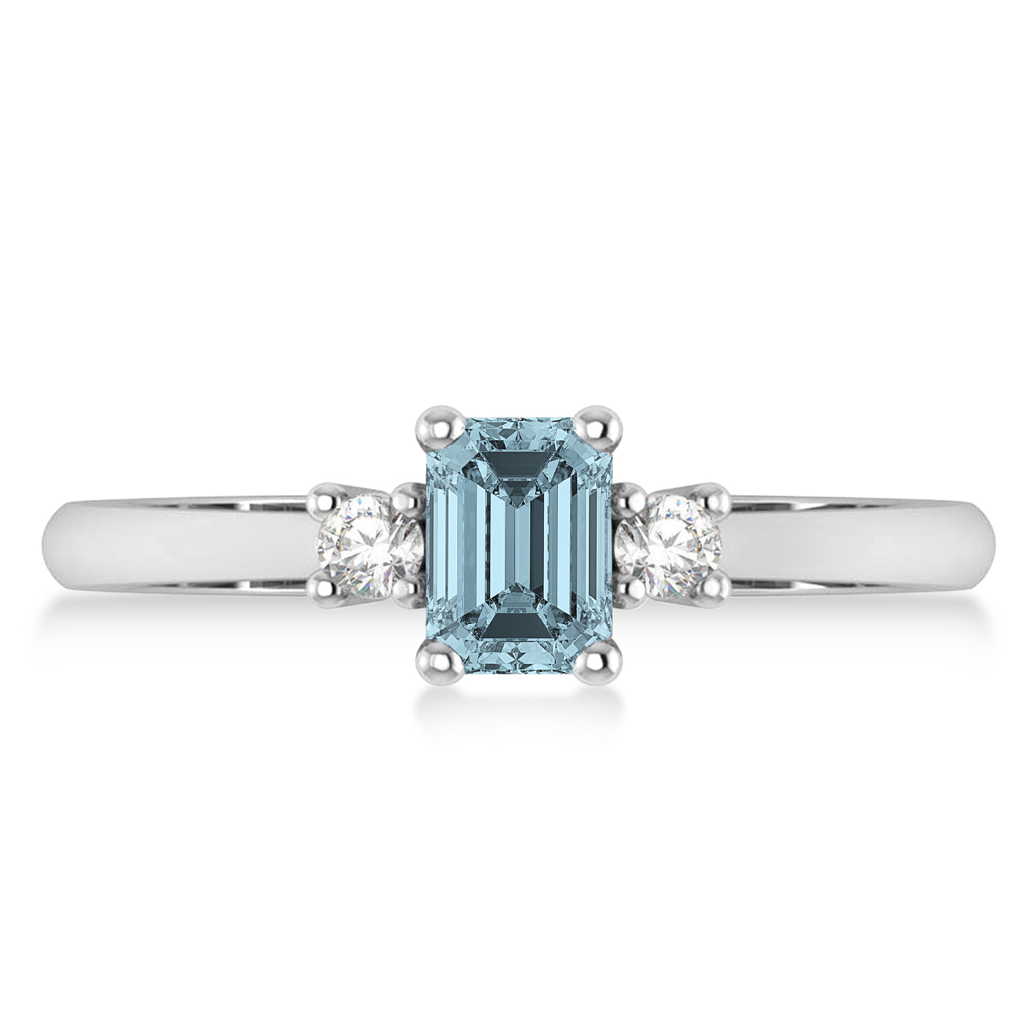 Emerald Aquamarine & Diamond Three-Stone Engagement Ring 14k White Gold (0.60ct)