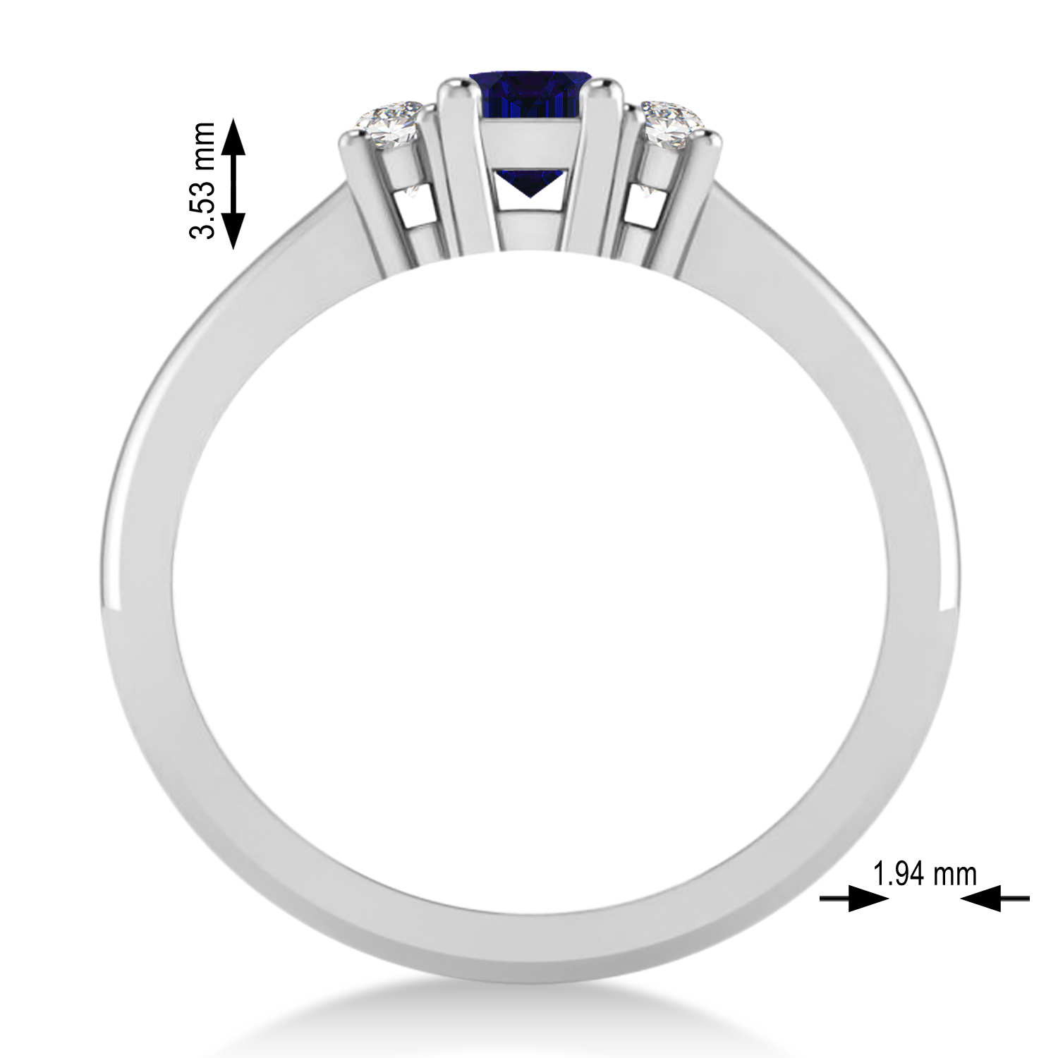 Emerald Blue Sapphire & Diamond Three-Stone Engagement Ring 14k White Gold (0.60ct)