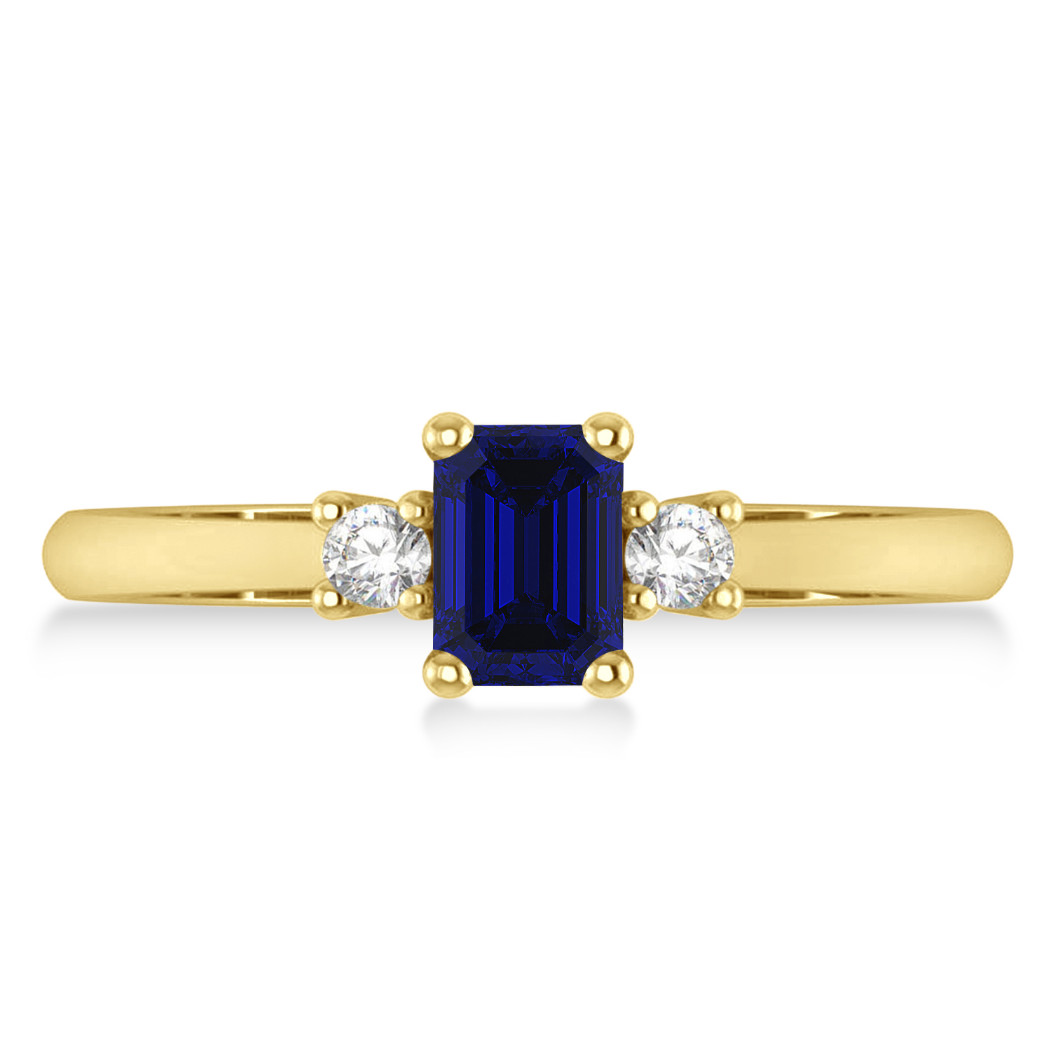 Emerald Blue Sapphire & Diamond Three-Stone Engagement Ring 14k Yellow Gold (0.60ct)