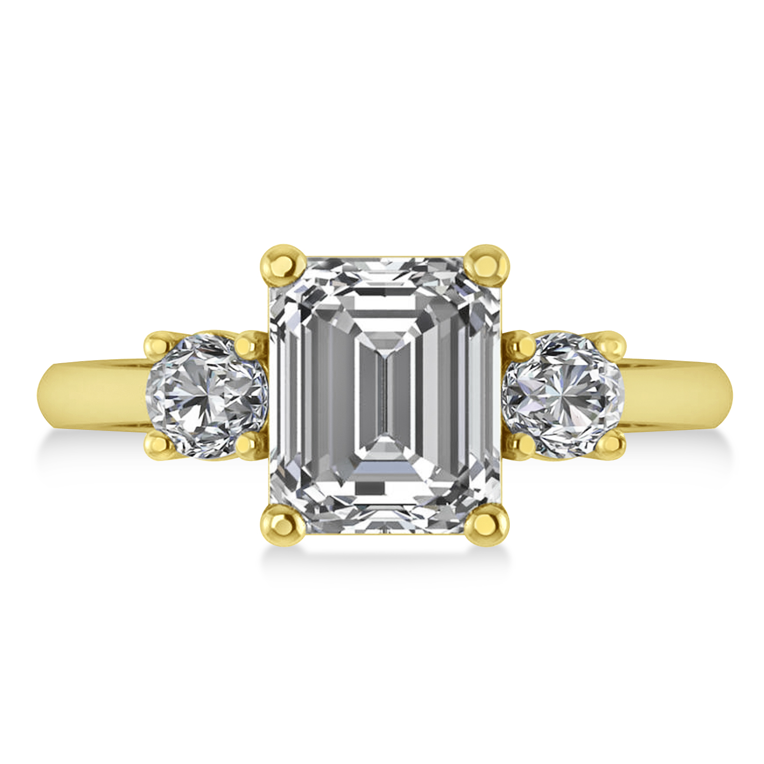 Emerald & Round 3-Stone Diamond Engagement Ring 14k Yellow Gold (3.00ct)