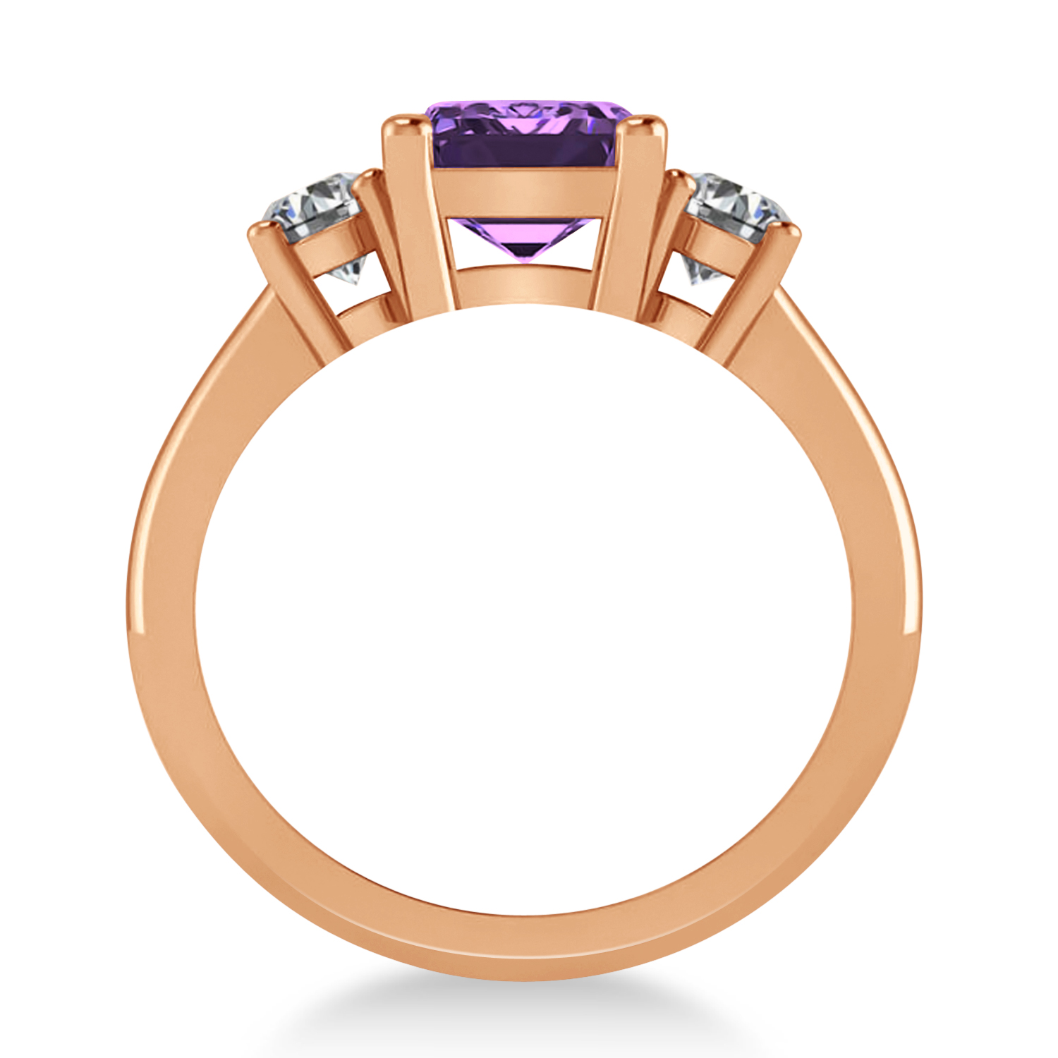 Emerald & Round 3-Stone Amethyst & Diamond Engagement Ring 14k Rose Gold (3.00ct)