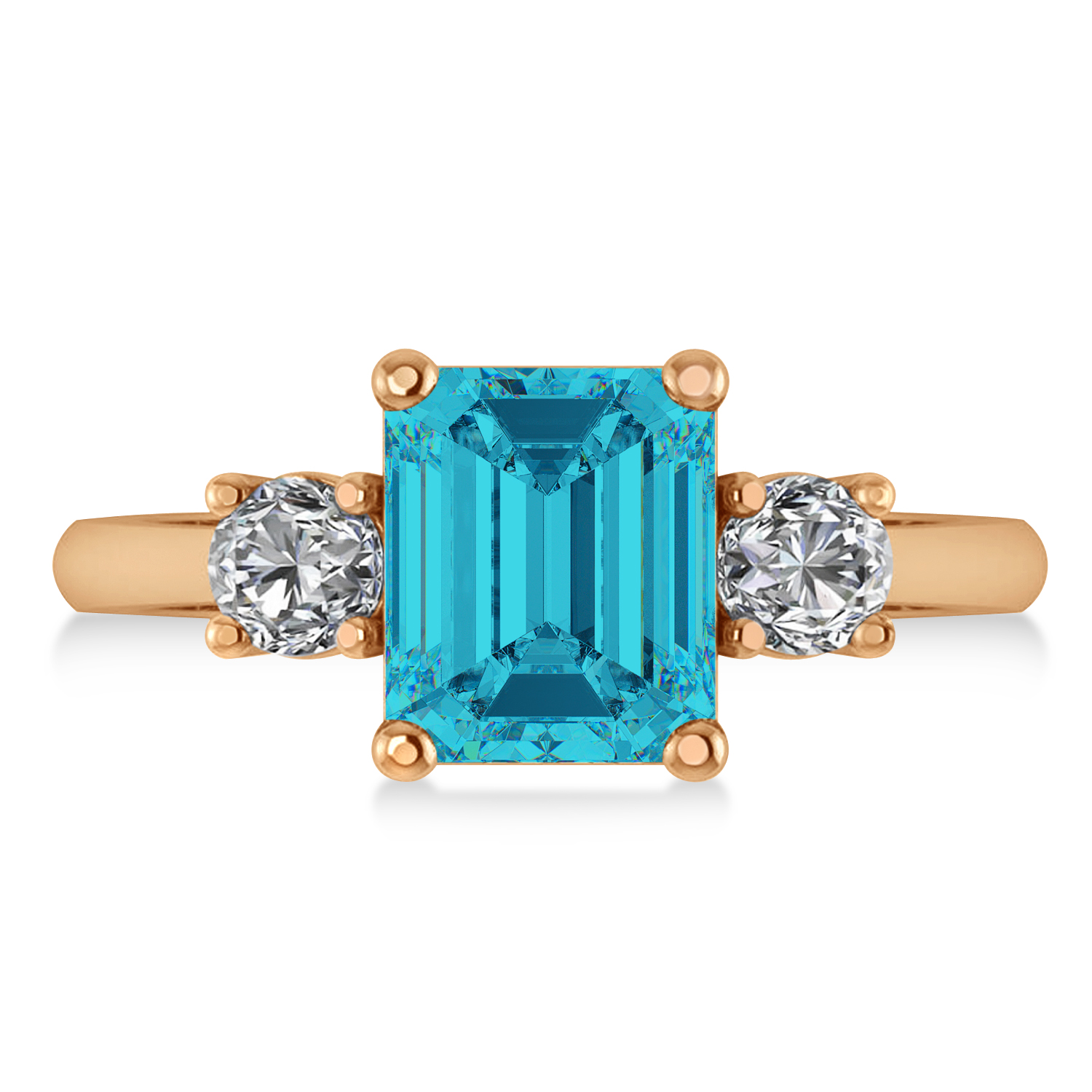 Emerald & Round 3-Stone Blue & White Diamond Engagement Ring 14k Rose Gold (3.00ct)