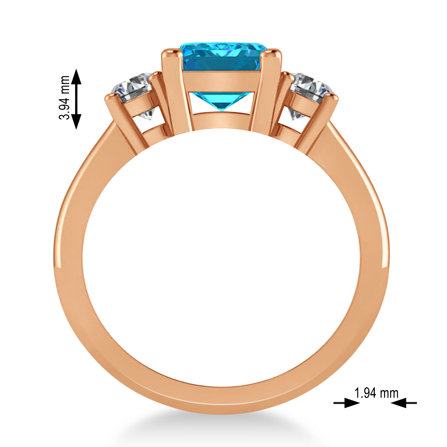 Emerald & Round 3-Stone Blue & White Diamond Engagement Ring 14k Rose Gold (3.00ct)